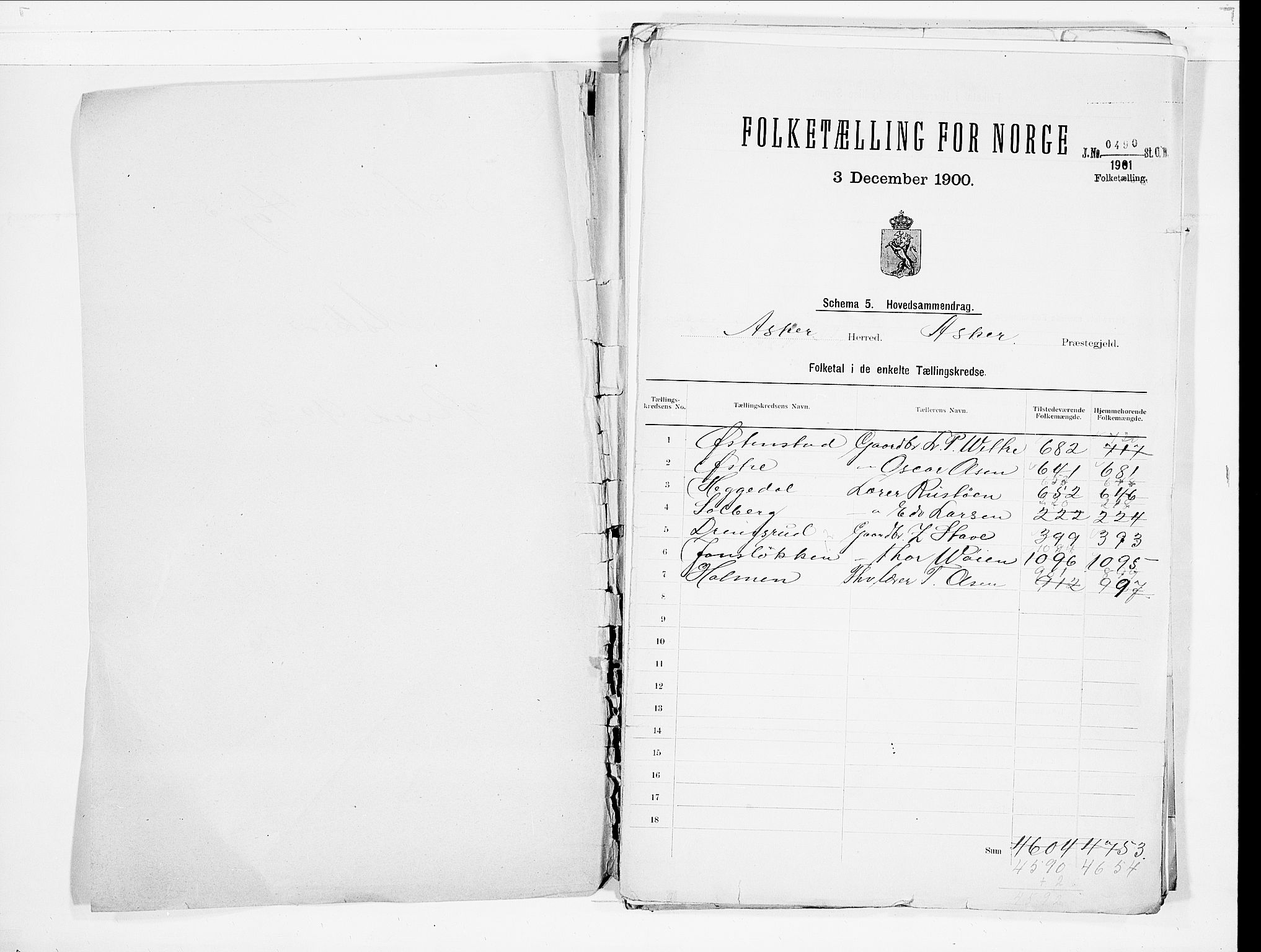 SAO, 1900 census for Asker, 1900, p. 2