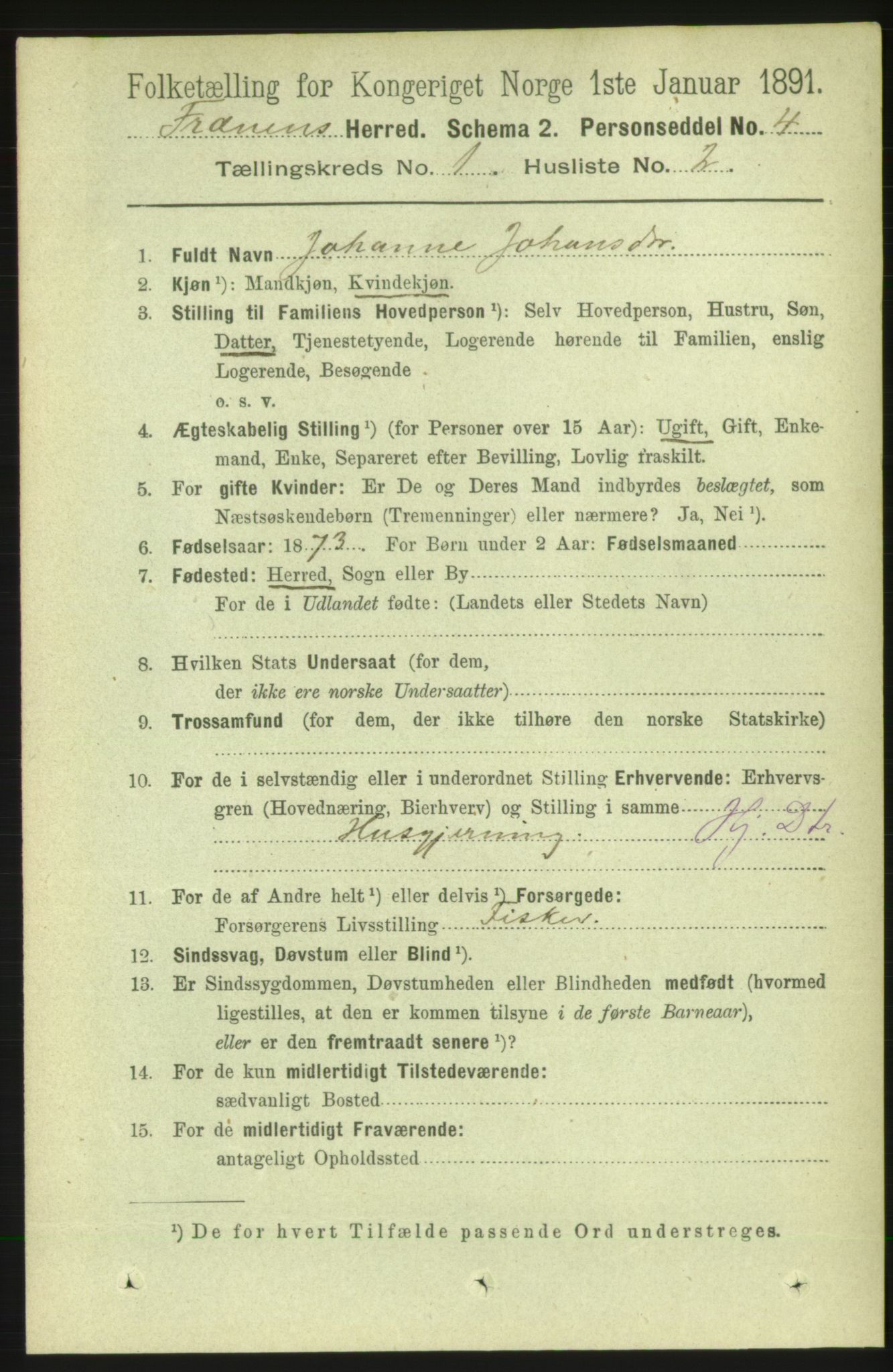 RA, 1891 census for 1548 Fræna, 1891, p. 99