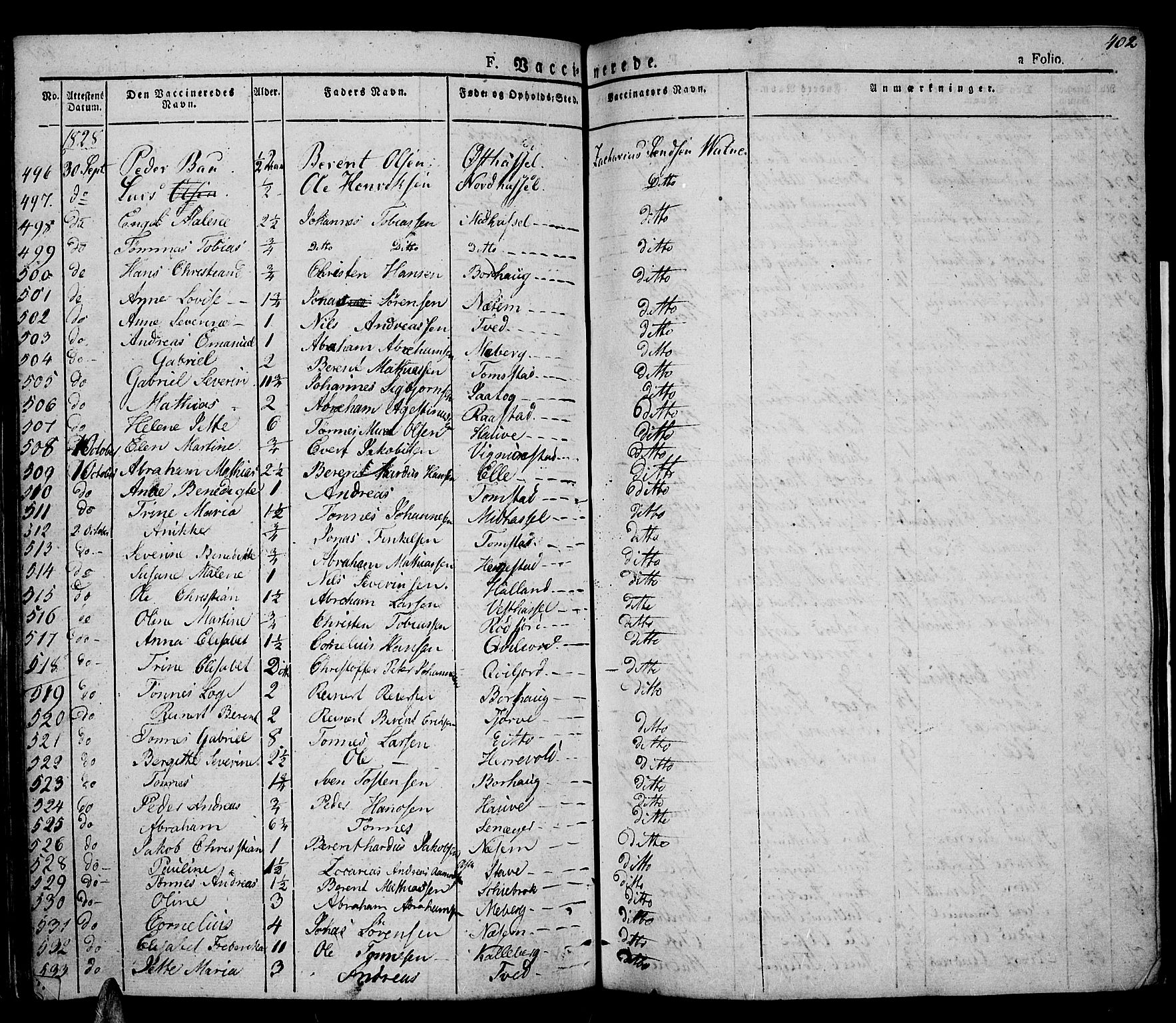 Lista sokneprestkontor, AV/SAK-1111-0027/F/Fa/L0008: Parish register (official) no. A 8, 1823-1835, p. 402