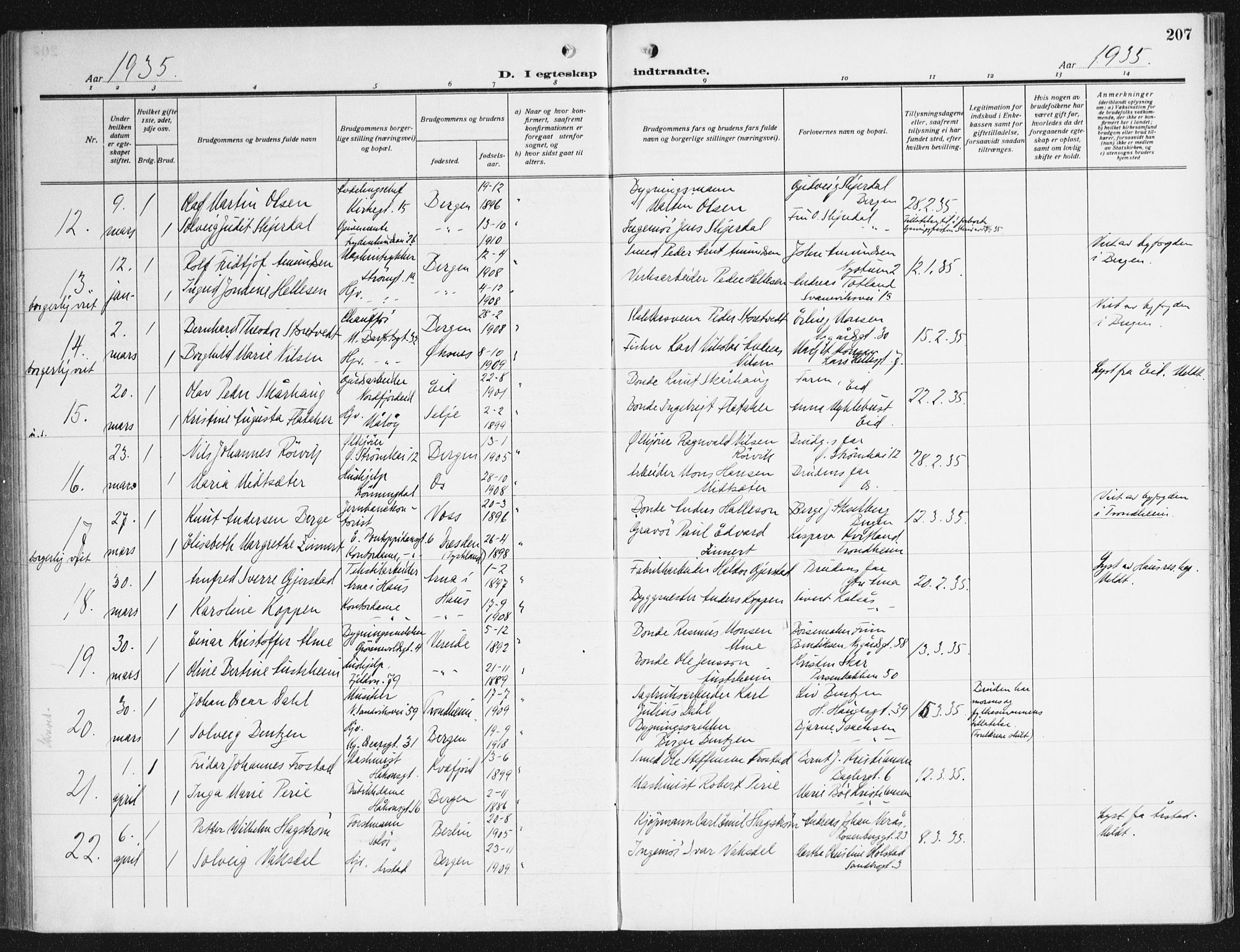 Domkirken sokneprestembete, AV/SAB-A-74801/H/Haa/L0039: Parish register (official) no. D 6, 1921-1937, p. 207