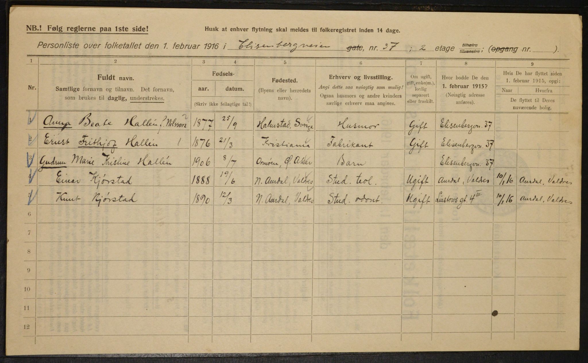 OBA, Municipal Census 1916 for Kristiania, 1916, p. 21182