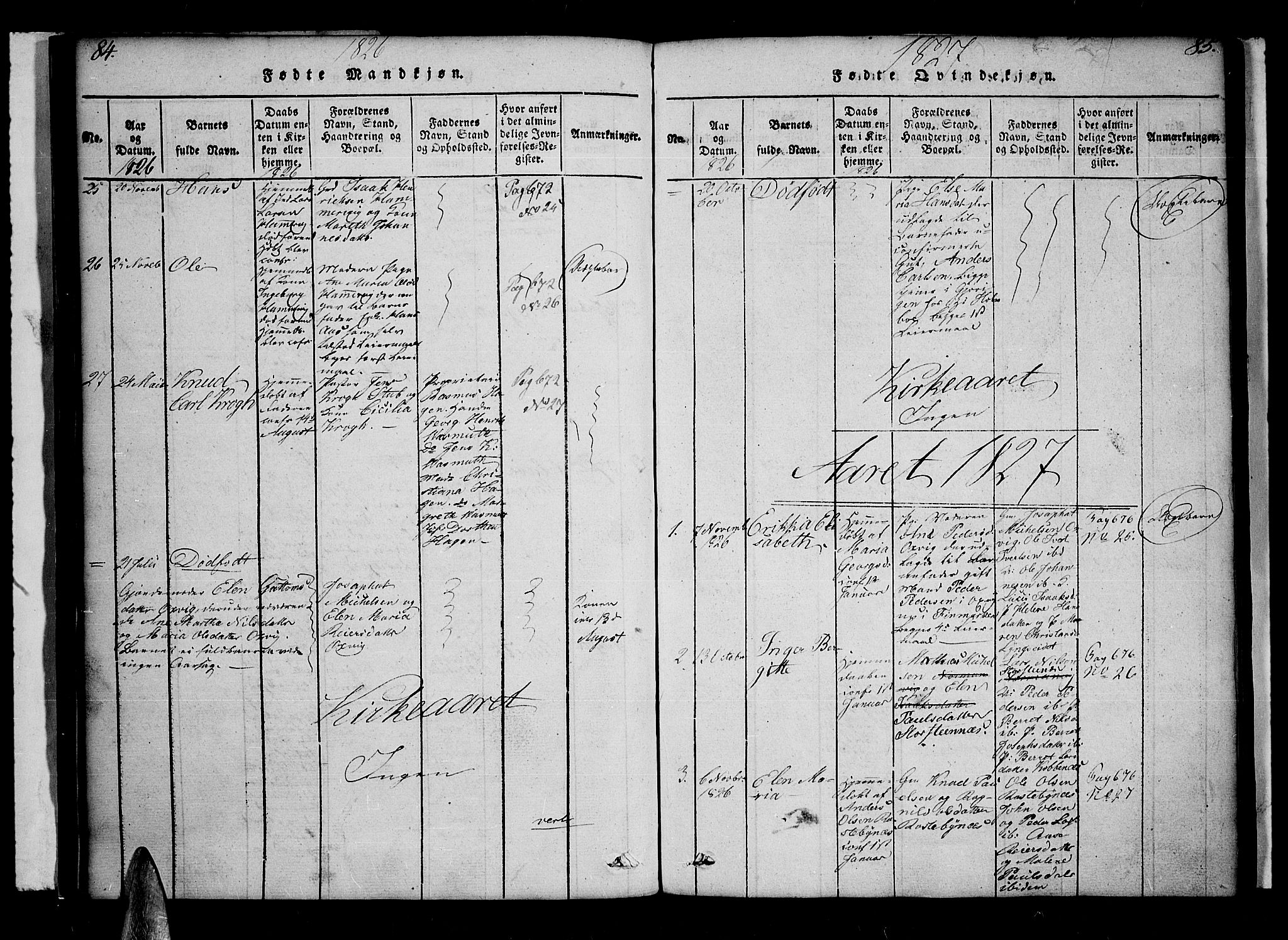 Lyngen sokneprestembete, SATØ/S-1289/H/He/Hea/L0003kirke: Parish register (official) no. 3, 1822-1838, p. 84-85