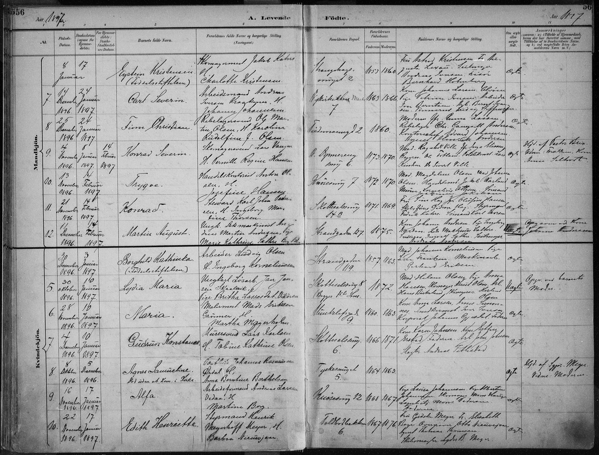 Nykirken Sokneprestembete, AV/SAB-A-77101/H/Haa/L0018: Parish register (official) no. B 6, 1895-1903, p. 56