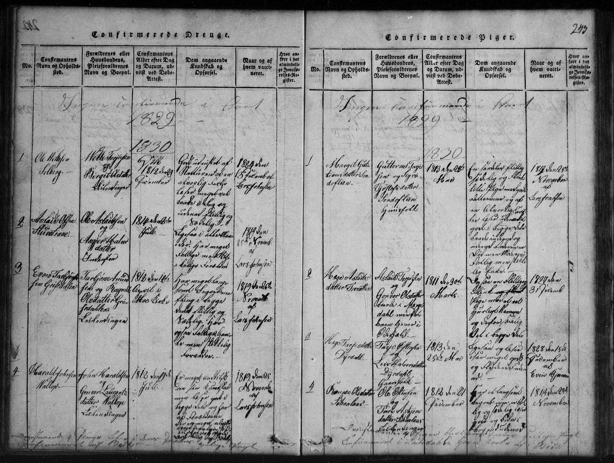 Rauland kirkebøker, SAKO/A-292/G/Gb/L0001: Parish register (copy) no. II 1, 1815-1886, p. 243