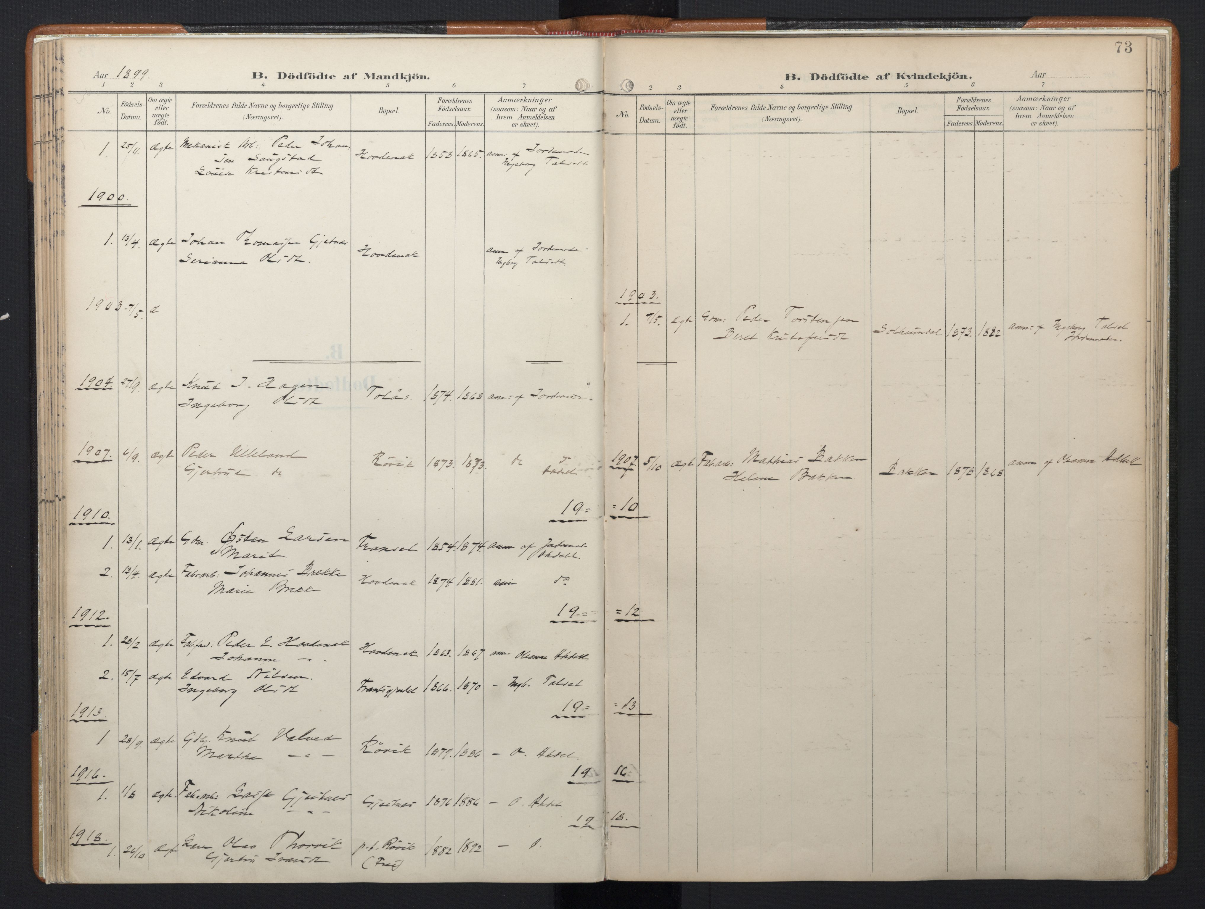 Ministerialprotokoller, klokkerbøker og fødselsregistre - Møre og Romsdal, AV/SAT-A-1454/556/L0676: Parish register (official) no. 556A01, 1899-1966, p. 73