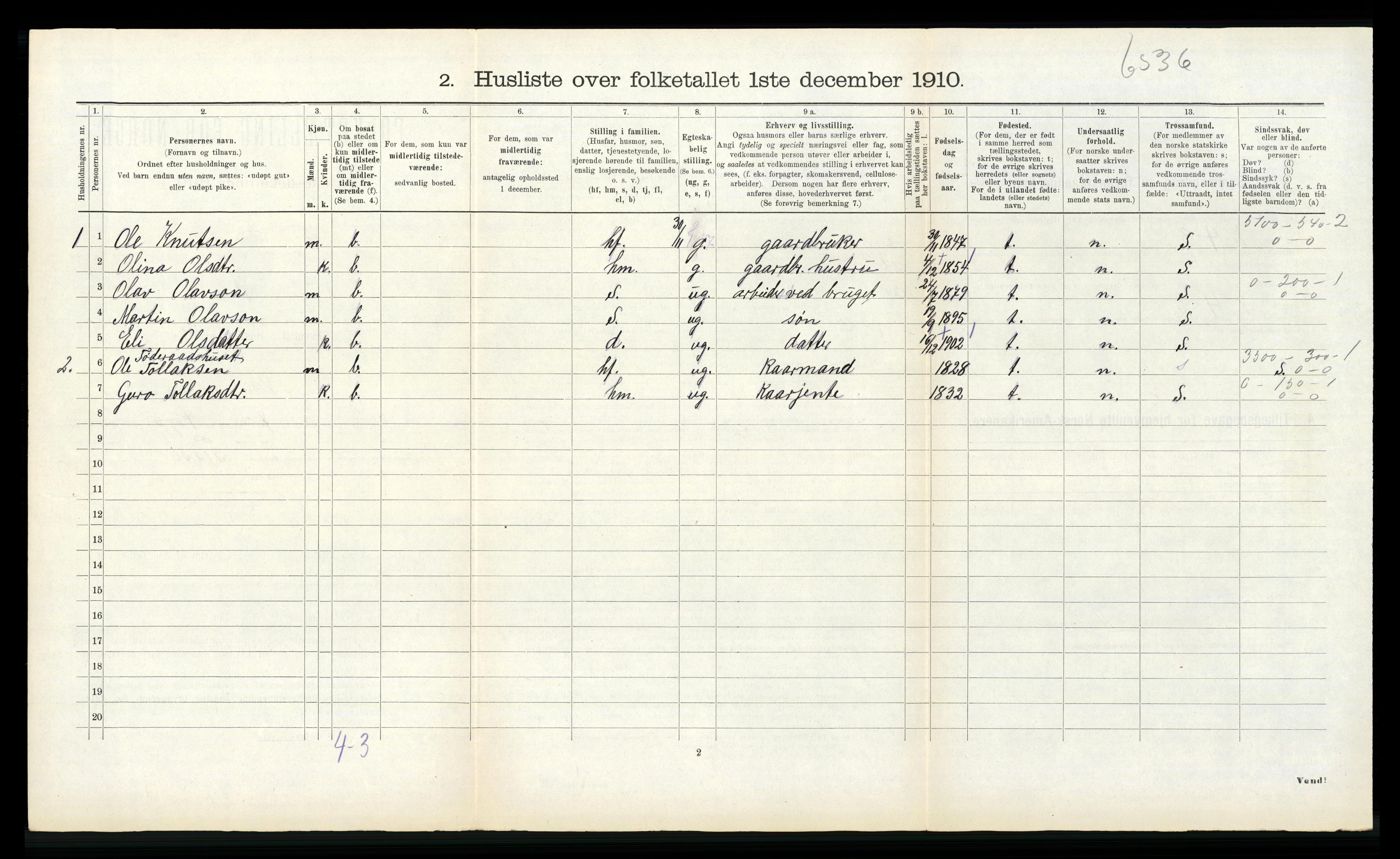 RA, 1910 census for Vik, 1910, p. 182