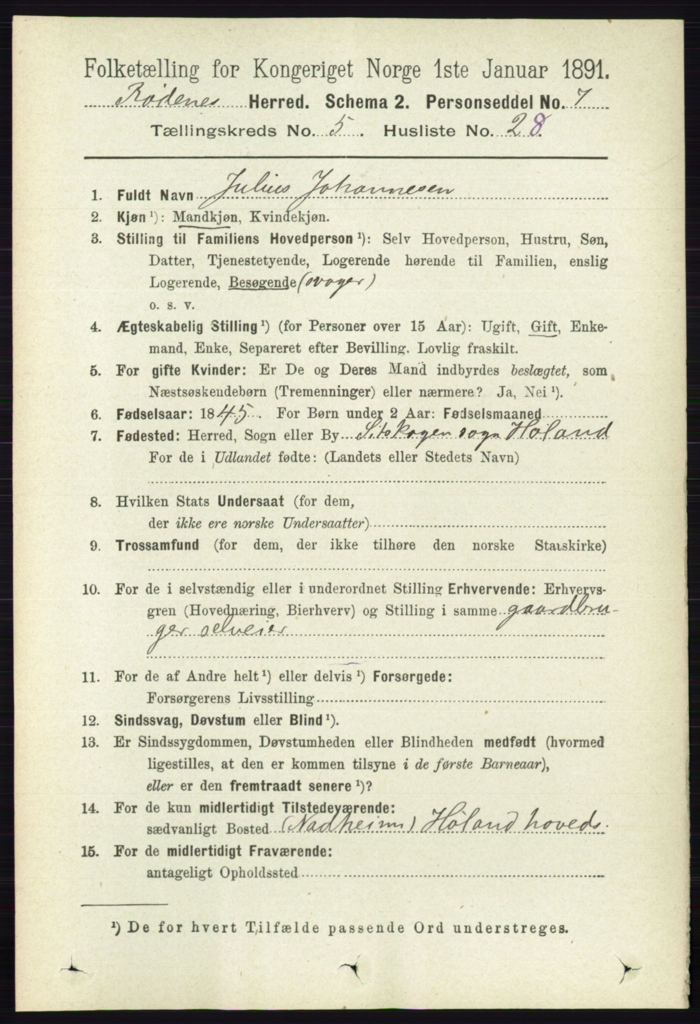 RA, 1891 census for 0120 Rødenes, 1891, p. 2267