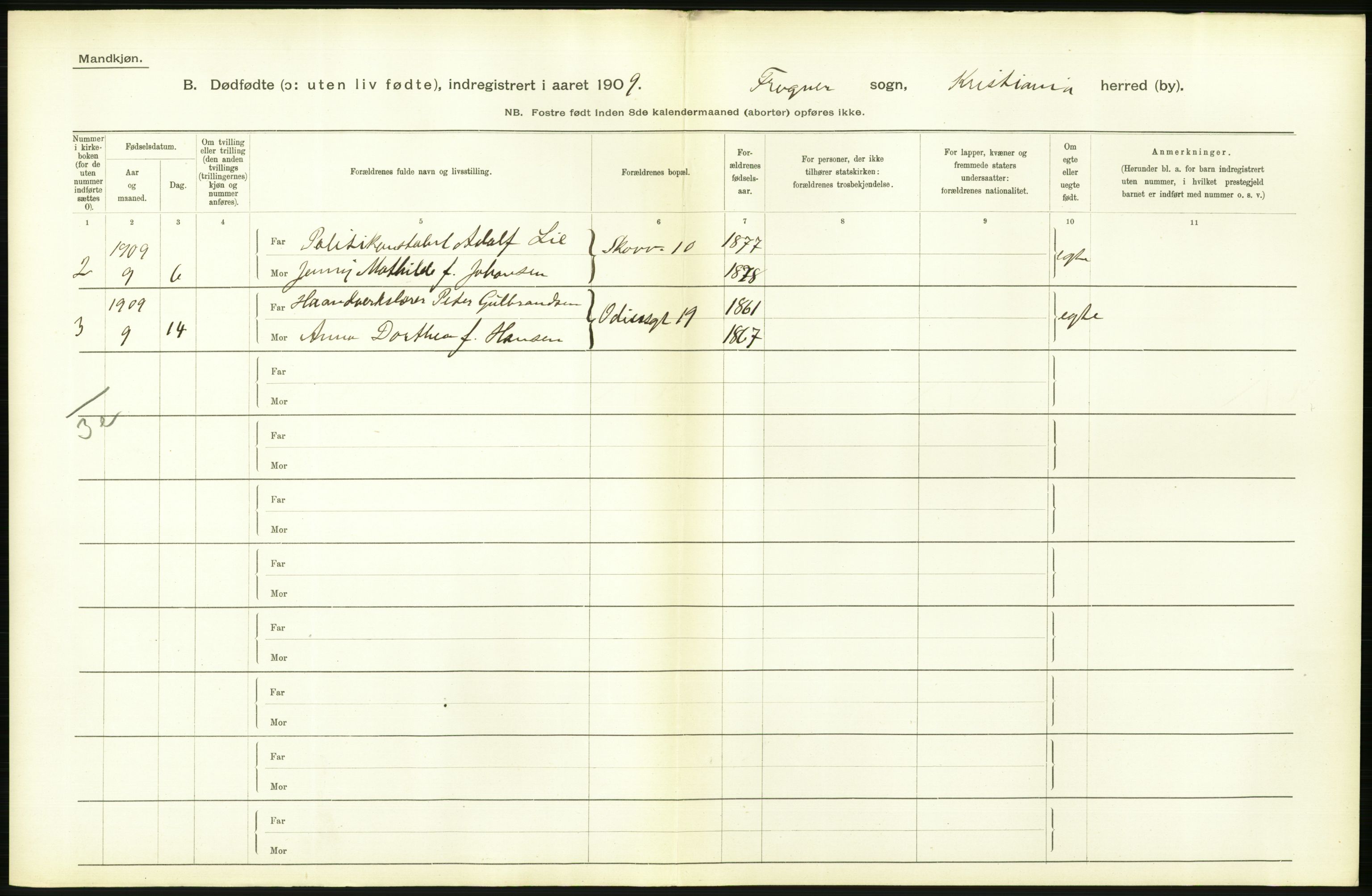 Statistisk sentralbyrå, Sosiodemografiske emner, Befolkning, AV/RA-S-2228/D/Df/Dfa/Dfag/L0010: Kristiania: Døde, dødfødte., 1909, p. 584