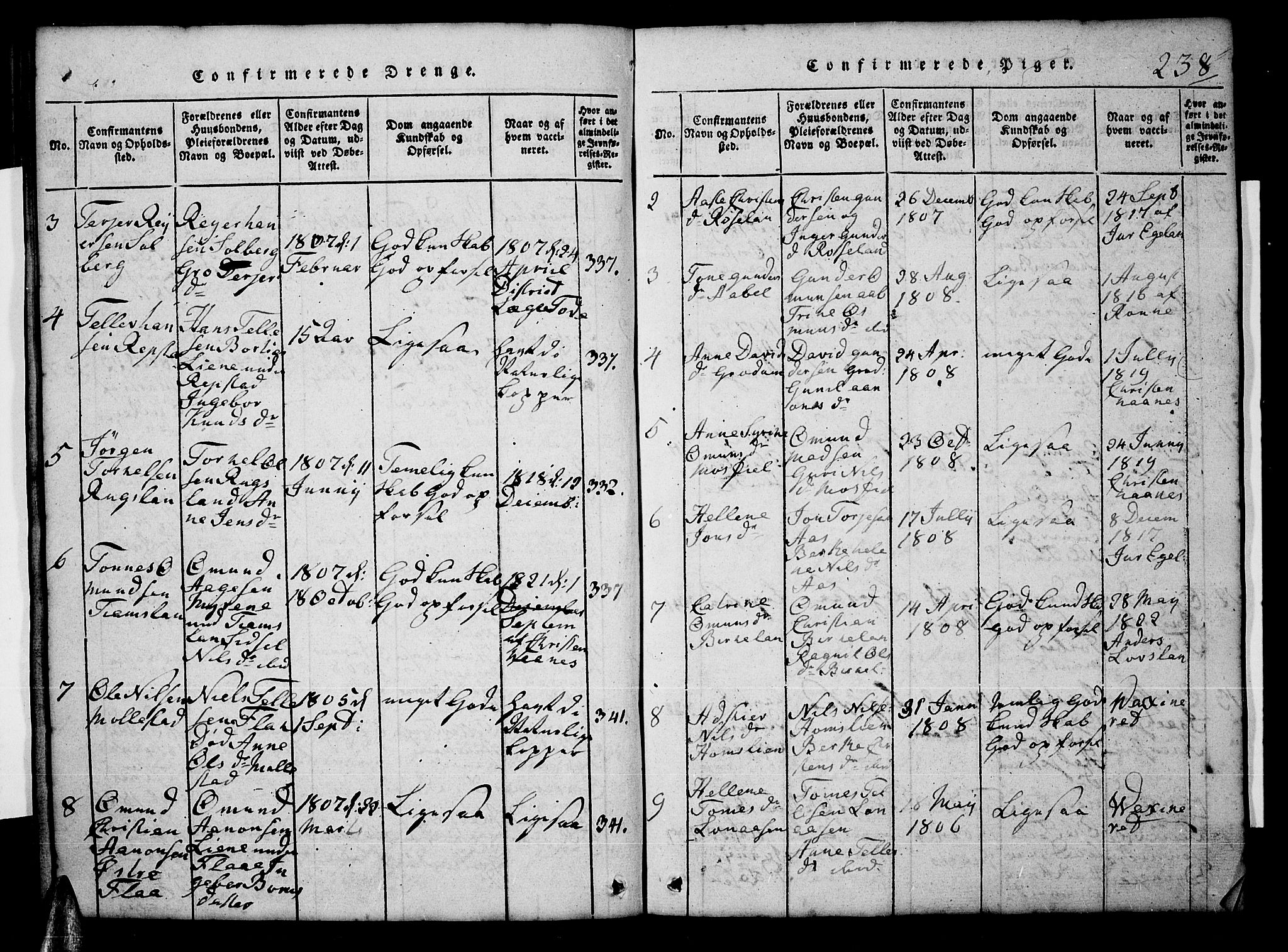 Tveit sokneprestkontor, AV/SAK-1111-0043/F/Fb/L0001: Parish register (copy) no. B 1, 1820-1834, p. 238