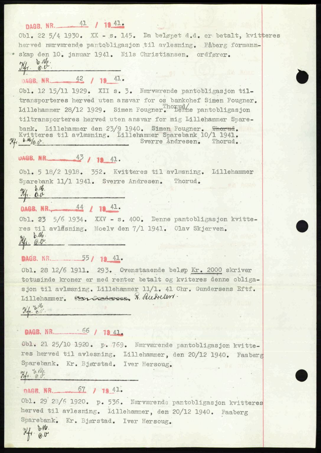 Sør-Gudbrandsdal tingrett, SAH/TING-004/H/Hb/Hbf/L0002: Mortgage book no. C1, 1938-1951, Diary no: : 41/1941