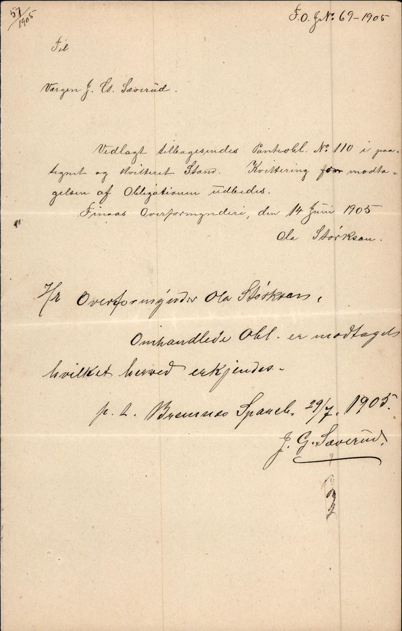 Finnaas kommune. Overformynderiet, IKAH/1218a-812/D/Da/Daa/L0002/0003: Kronologisk ordna korrespondanse / Kronologisk ordna korrespondanse, 1905-1909, p. 27