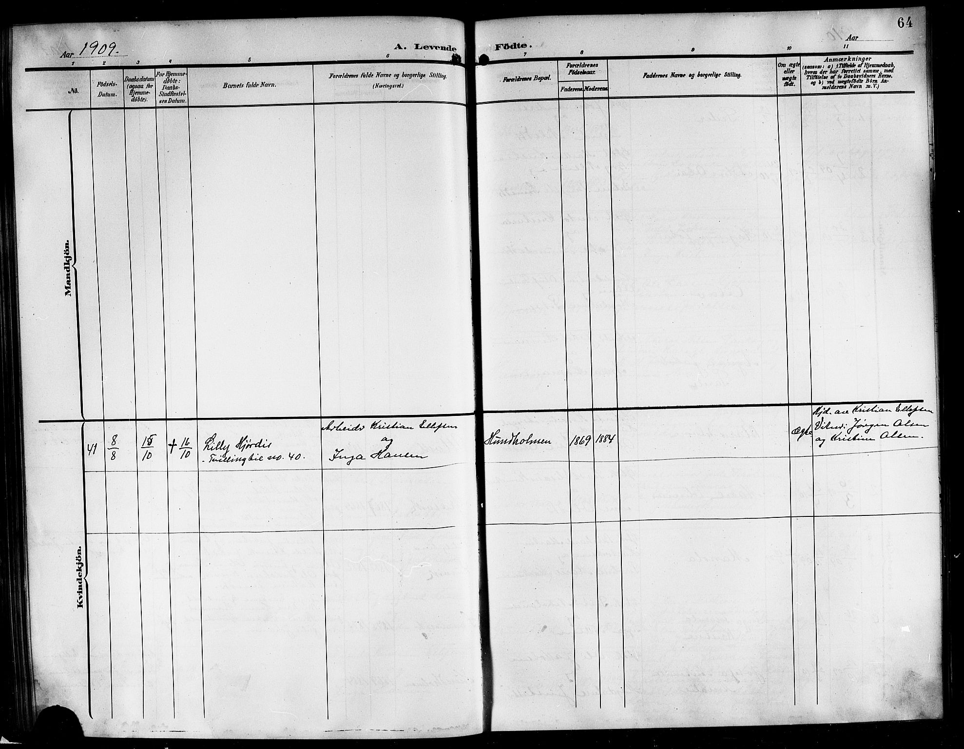 Ministerialprotokoller, klokkerbøker og fødselsregistre - Nordland, AV/SAT-A-1459/861/L0877: Parish register (copy) no. 861C03, 1903-1919, p. 64