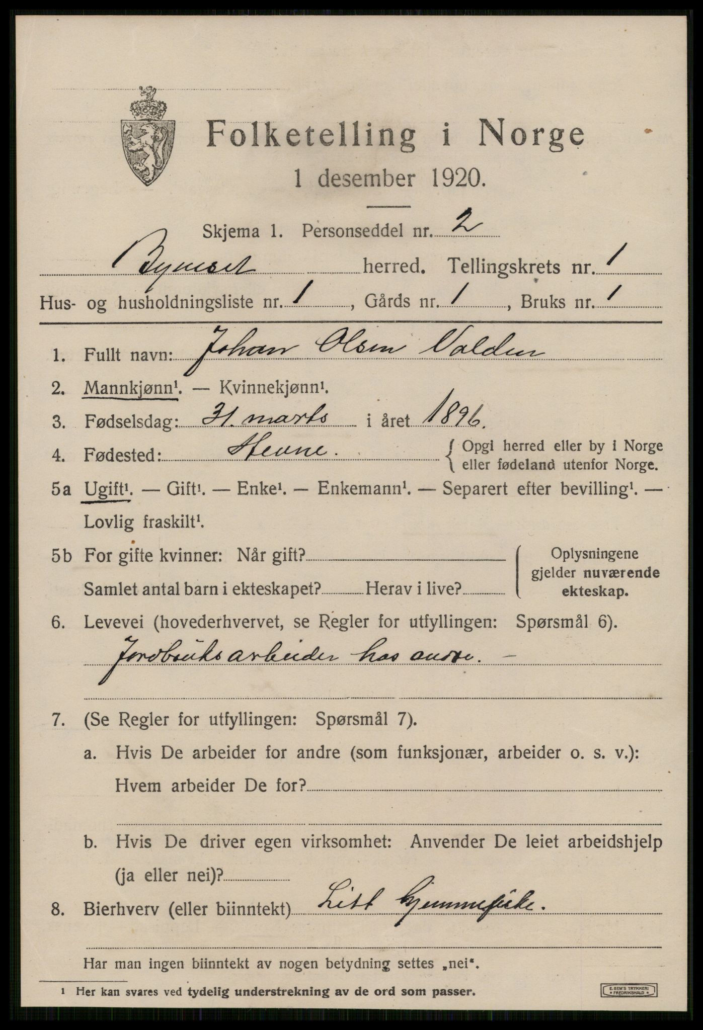 SAT, 1920 census for Byneset, 1920, p. 714