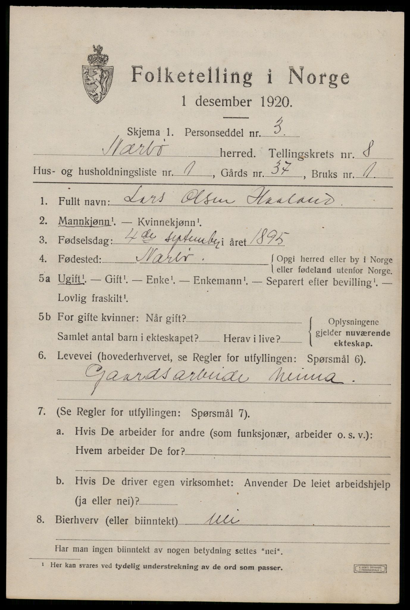 SAST, 1920 census for Nærbø, 1920, p. 5099