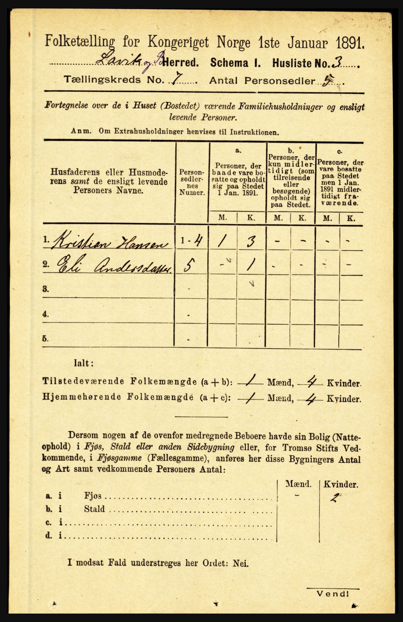 RA, 1891 census for 1415 Lavik og Brekke, 1891, p. 1324