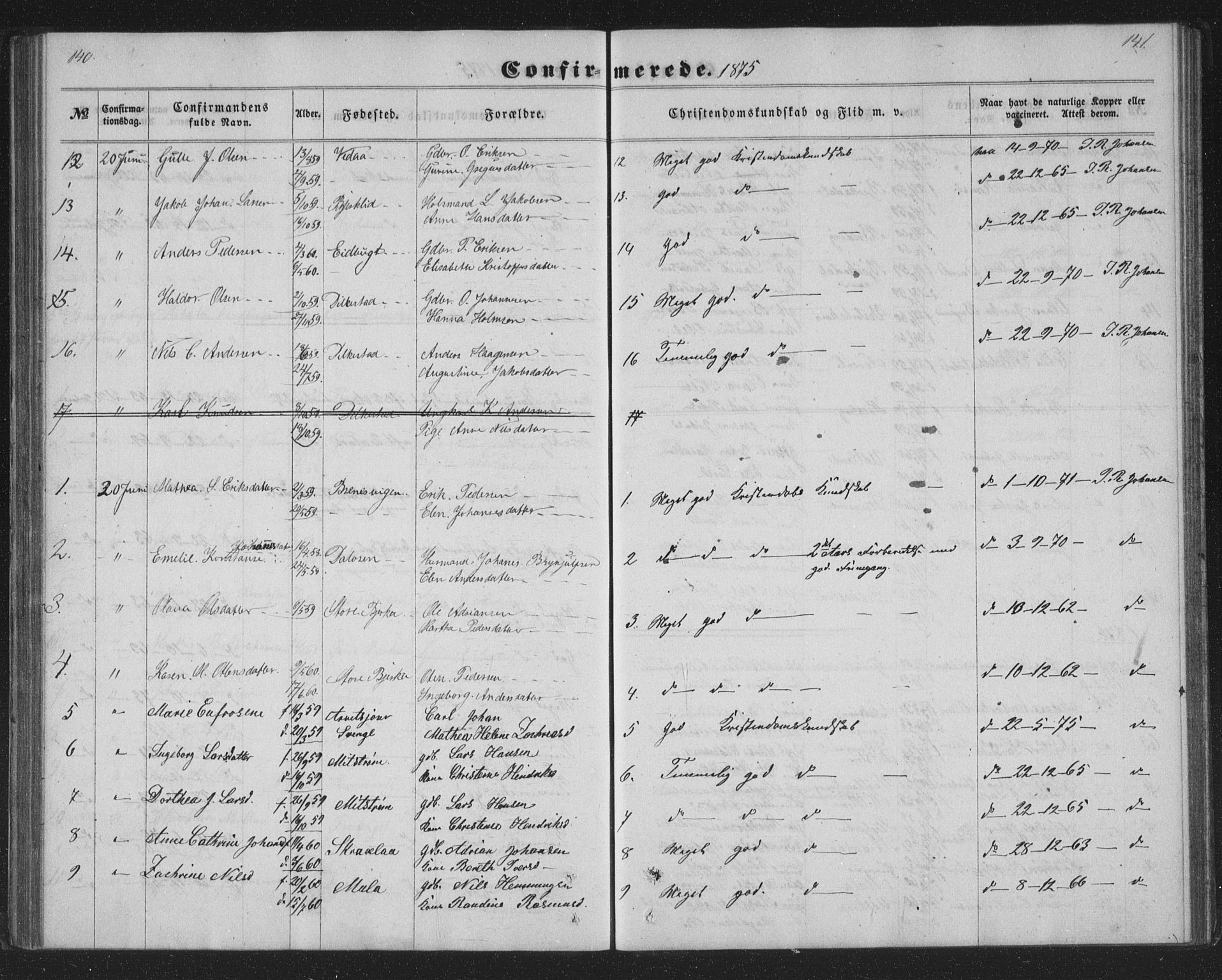 Ministerialprotokoller, klokkerbøker og fødselsregistre - Nordland, AV/SAT-A-1459/825/L0366: Parish register (copy) no. 825C03, 1858-1884, p. 140-141