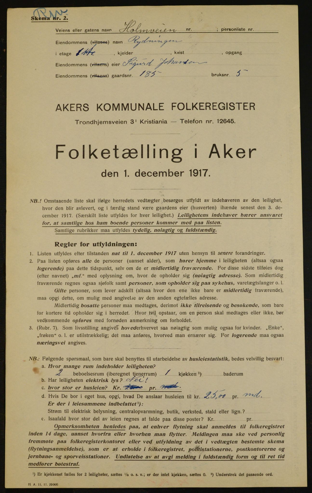 OBA, Municipal Census 1917 for Aker, 1917, p. 16350
