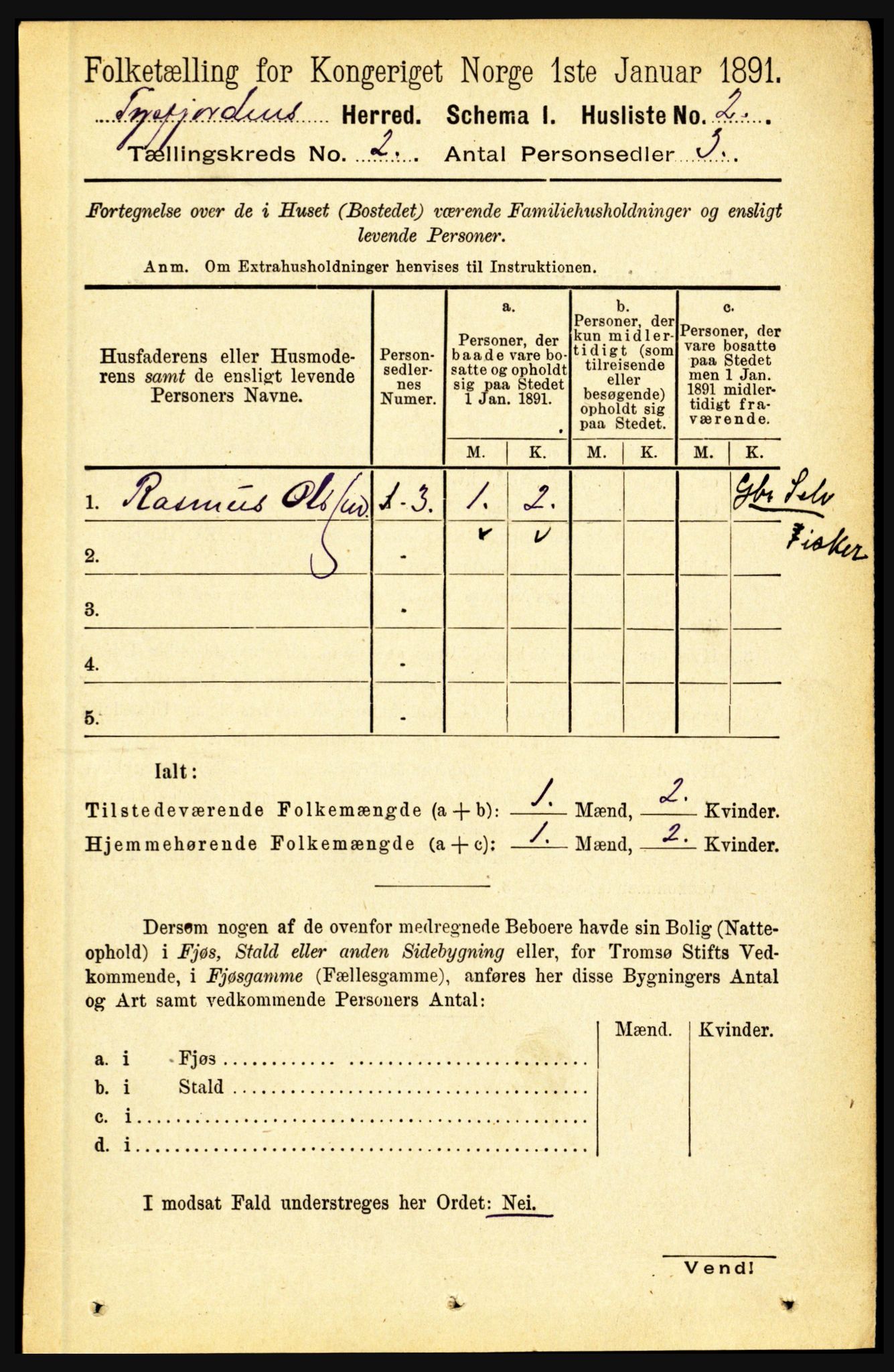 RA, 1891 census for 1850 Tysfjord, 1891, p. 492