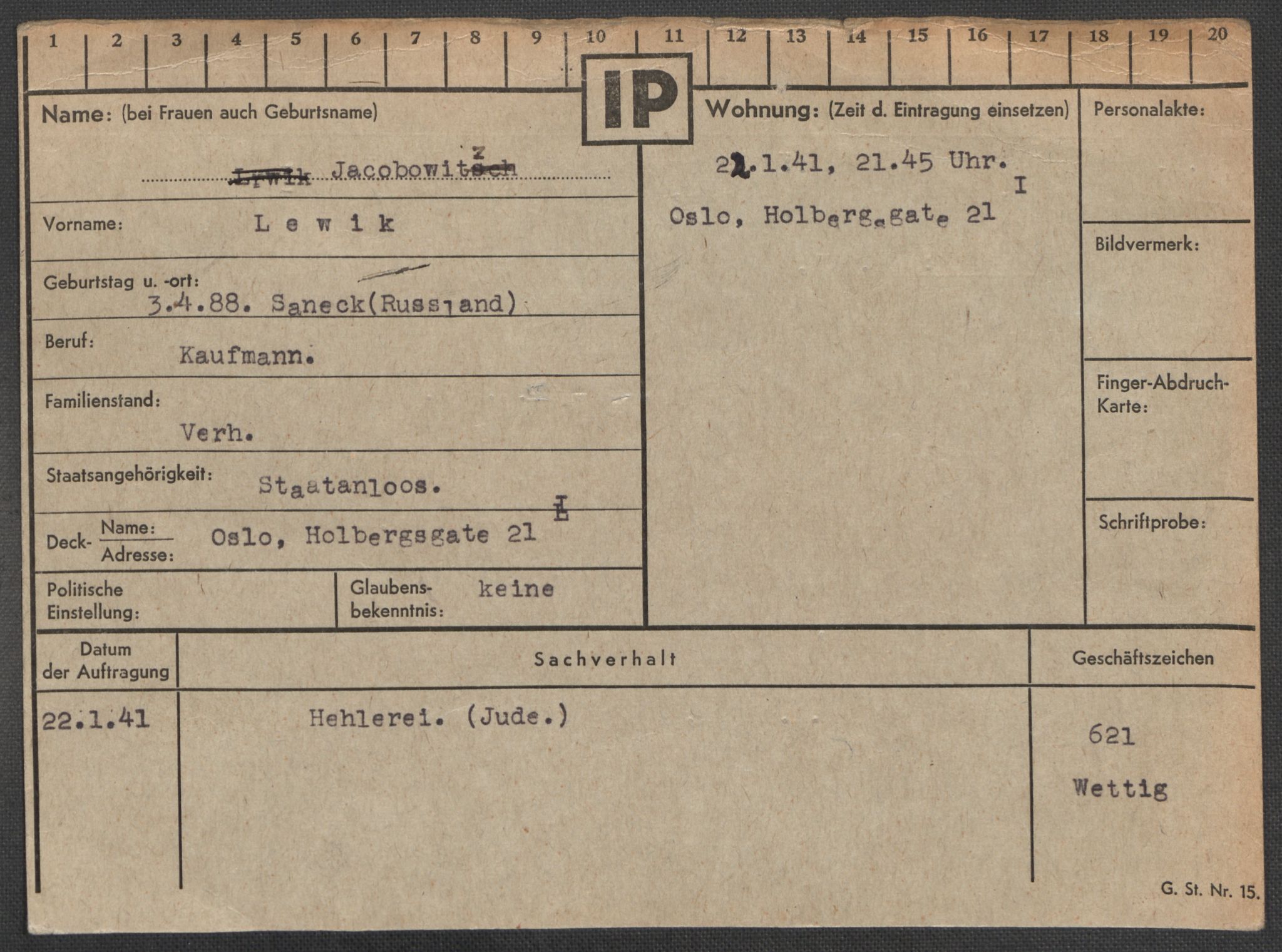 Befehlshaber der Sicherheitspolizei und des SD, RA/RAFA-5969/E/Ea/Eaa/L0005: Register over norske fanger i Møllergata 19: Hø-Kj, 1940-1945, p. 237
