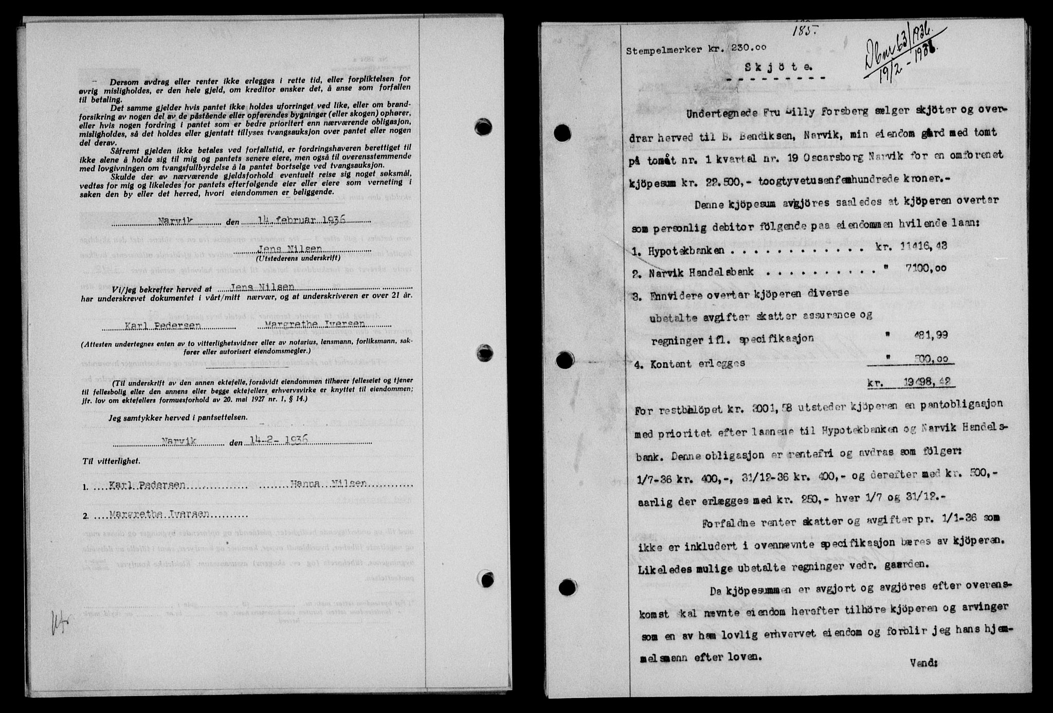 Narvik sorenskriveri, SAT/A-0002/1/2/2C/2Ca/L0011: Mortgage book no. 14, 1935-1937, Deed date: 19.02.1936