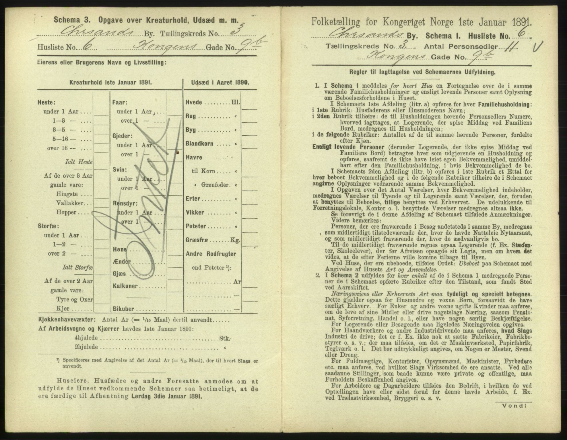 RA, 1891 census for 1001 Kristiansand, 1891, p. 304