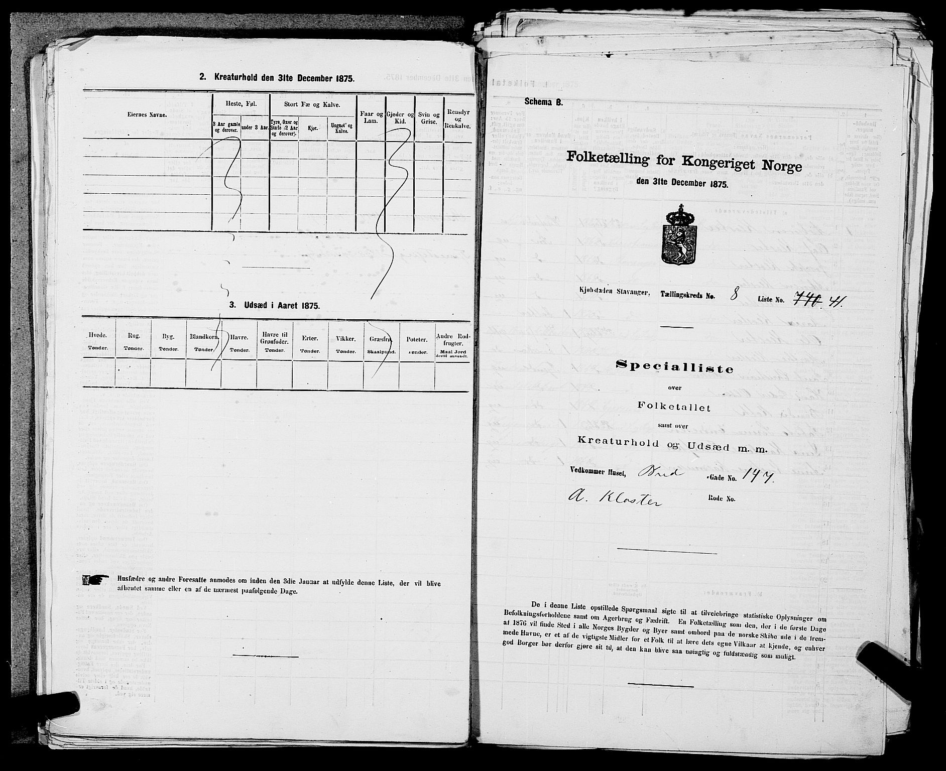 SAST, 1875 census for 1103 Stavanger, 1875, p. 1467