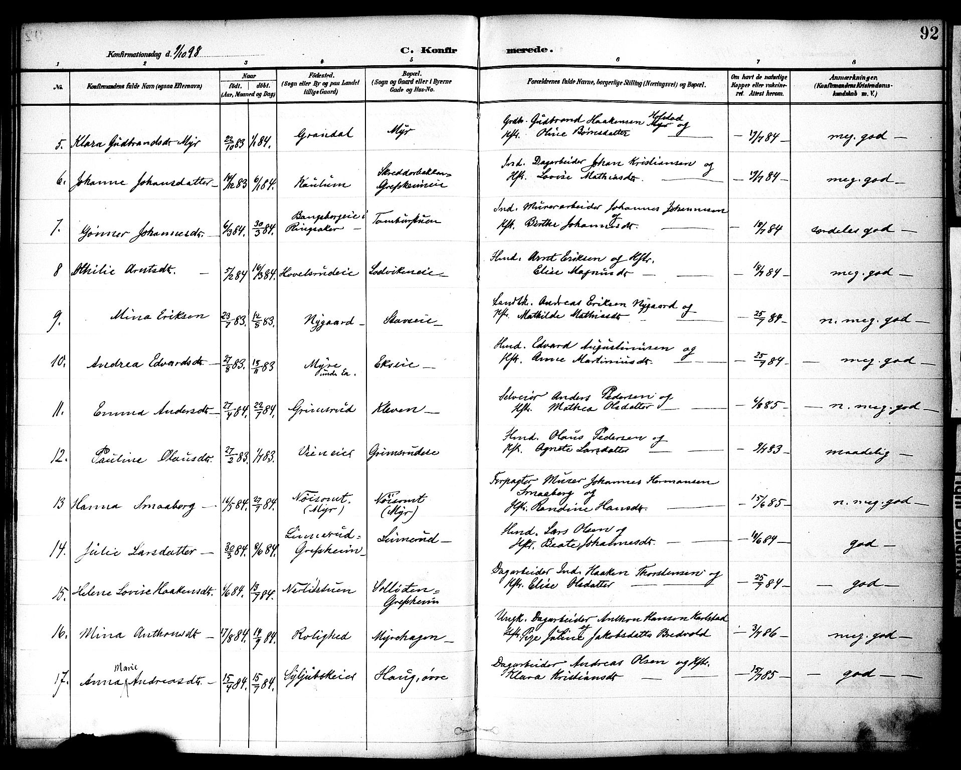 Nes prestekontor, Hedmark, SAH/PREST-020/K/Ka/L0010: Parish register (official) no. 10, 1887-1905, p. 92