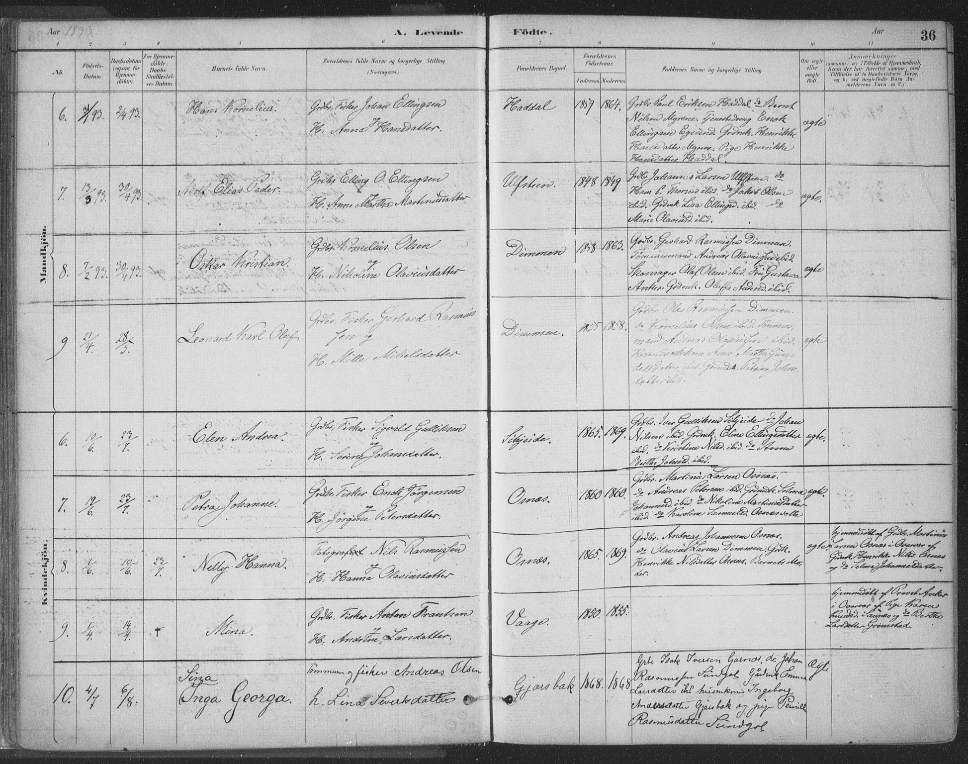 Ministerialprotokoller, klokkerbøker og fødselsregistre - Møre og Romsdal, SAT/A-1454/509/L0106: Parish register (official) no. 509A04, 1883-1922, p. 36