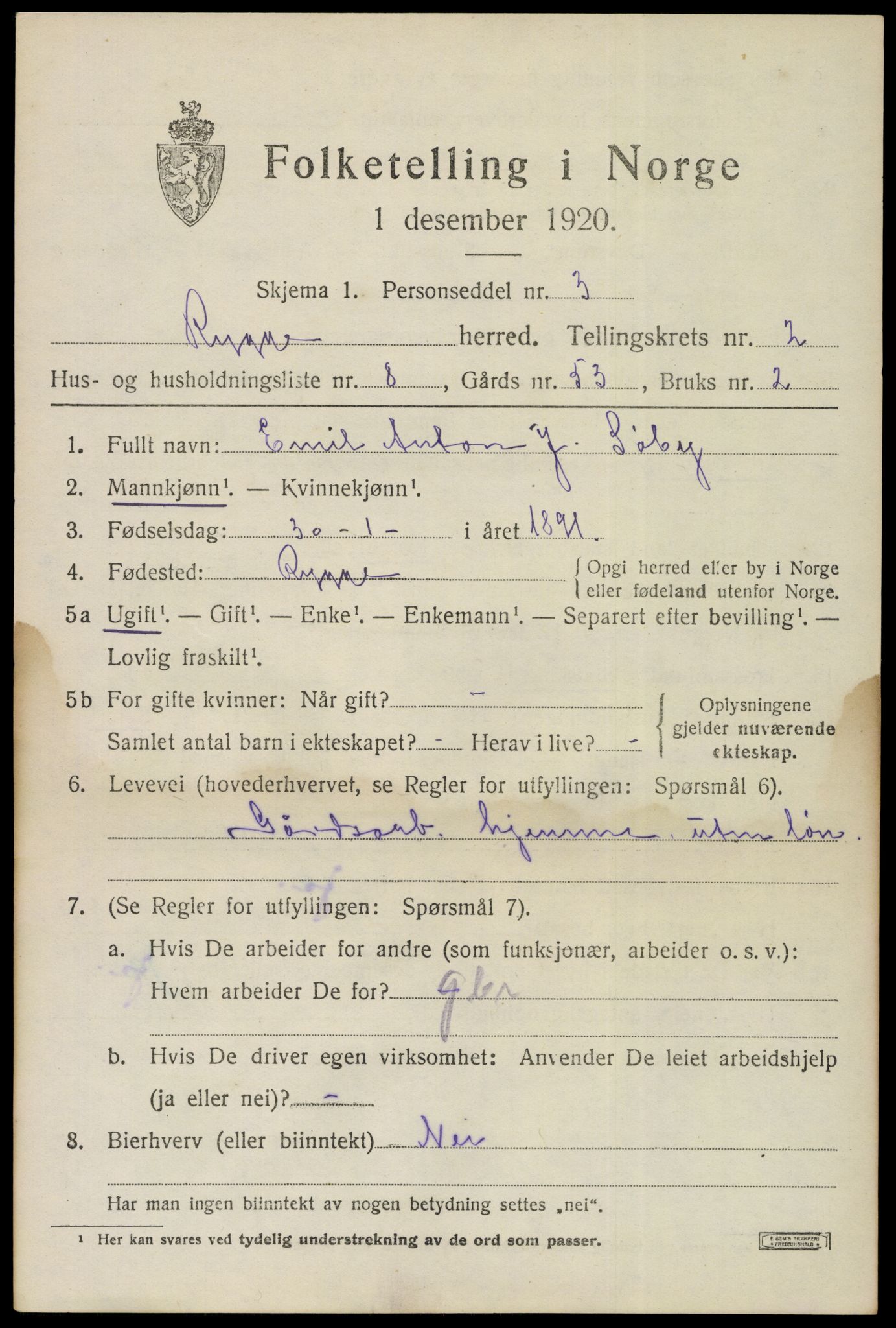 SAO, 1920 census for Rygge, 1920, p. 6199