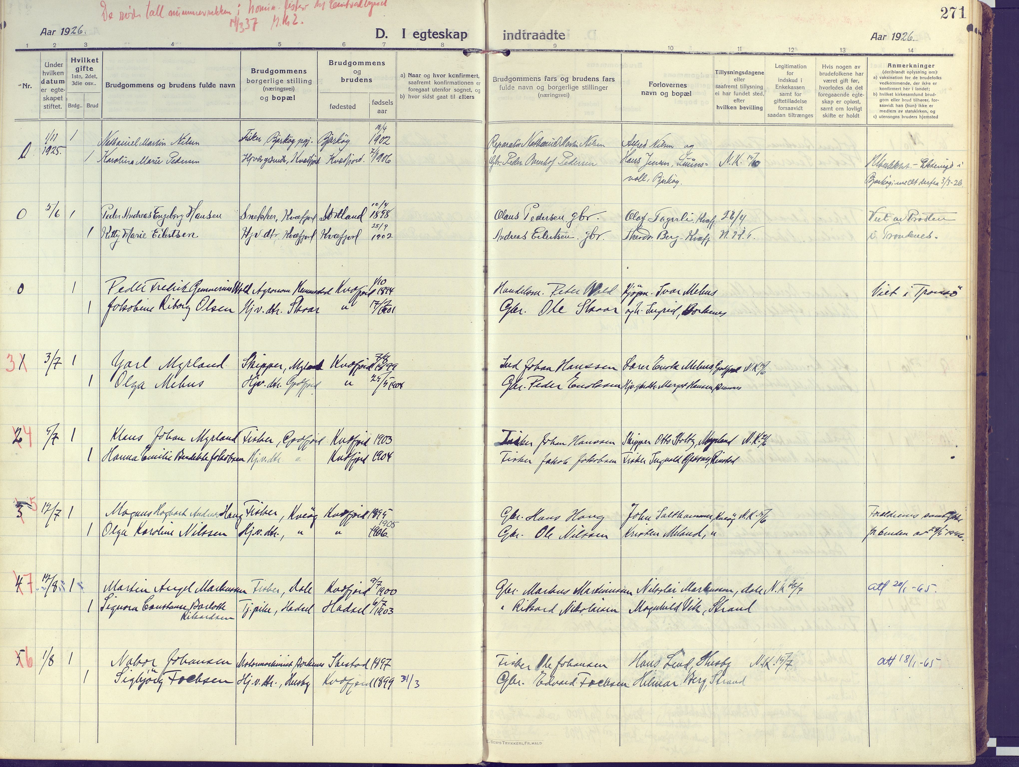 Kvæfjord sokneprestkontor, SATØ/S-1323/G/Ga/Gaa/L0007kirke: Parish register (official) no. 7, 1915-1931, p. 271