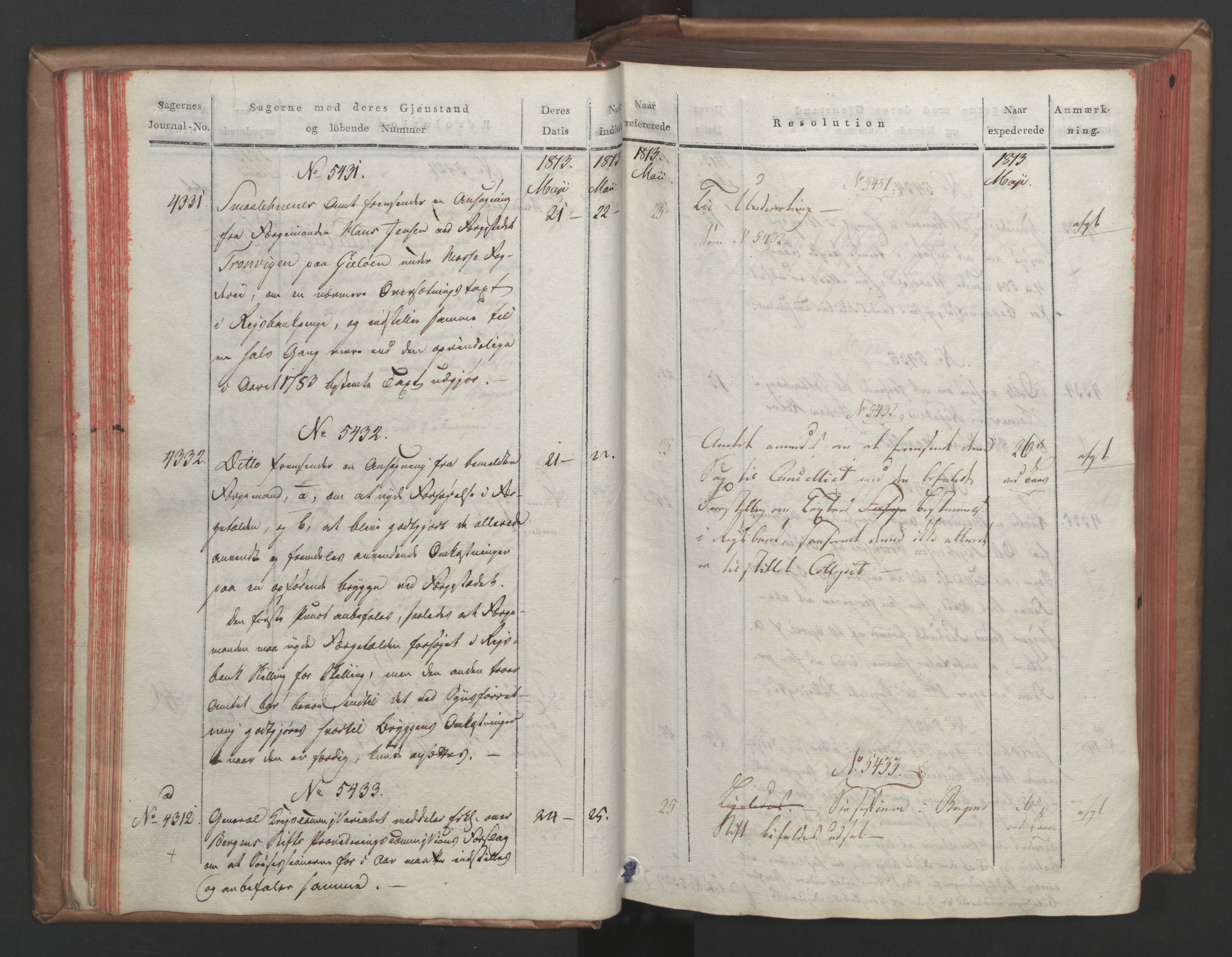 Stattholderembetet 1810-1814, 1. kontor (Kontor A), AV/RA-EA-2872/Ab/L0006: Referatprotokoll,  j.nr. 4244-5022,  l.nr. 5322-6289, 1813, p. 37
