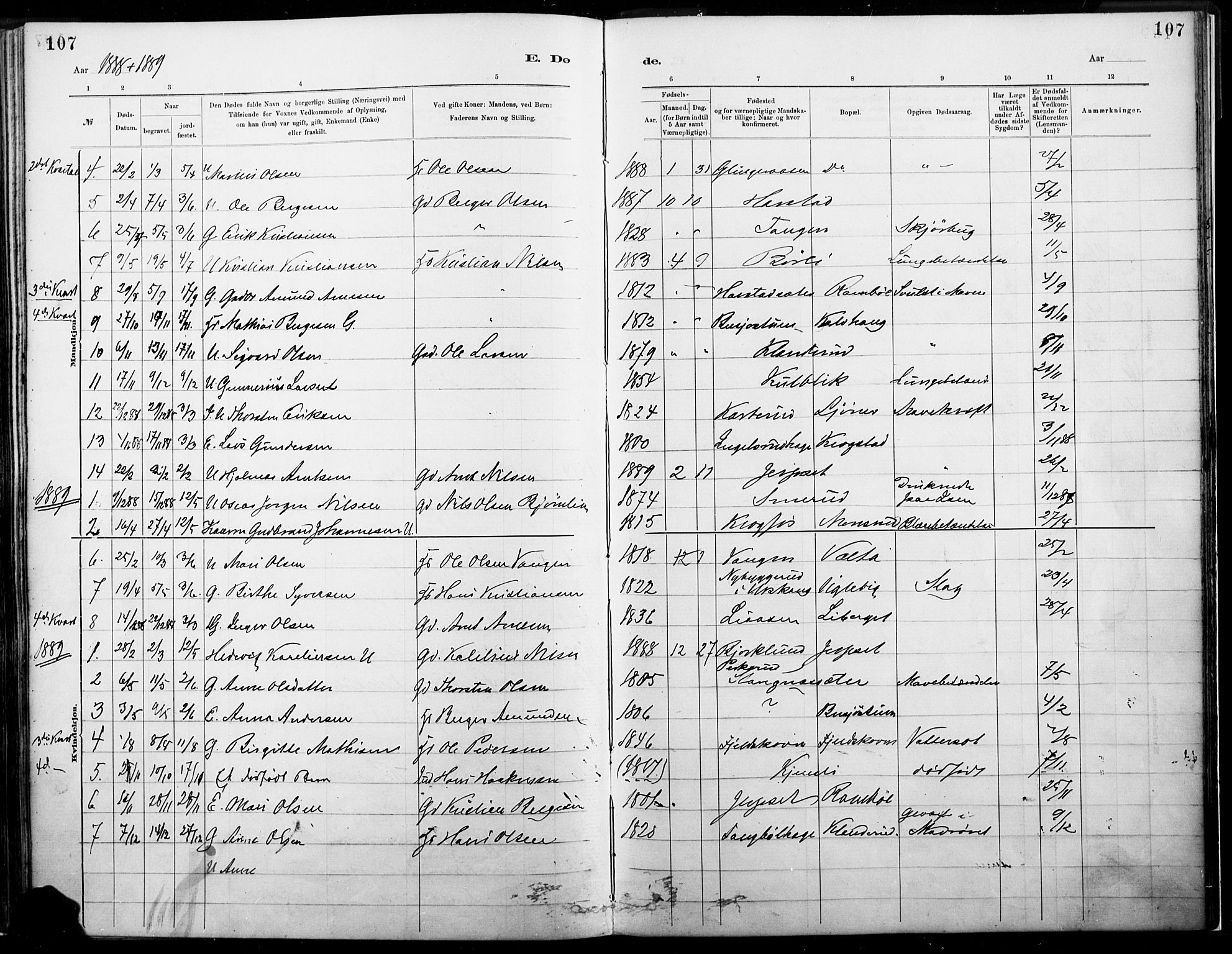 Eidskog prestekontor, SAH/PREST-026/H/Ha/Haa/L0004: Parish register (official) no. 4, 1884-1897, p. 107