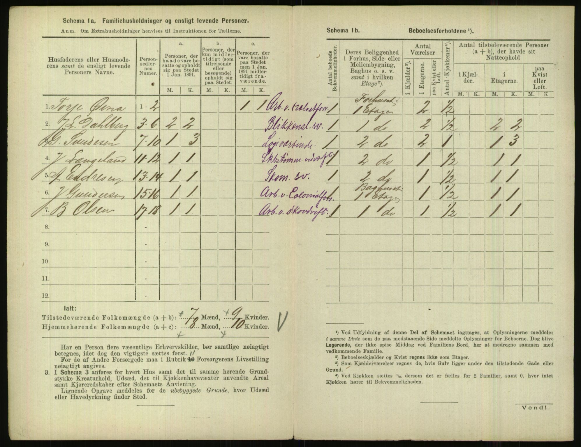 RA, 1891 census for 1001 Kristiansand, 1891, p. 1299