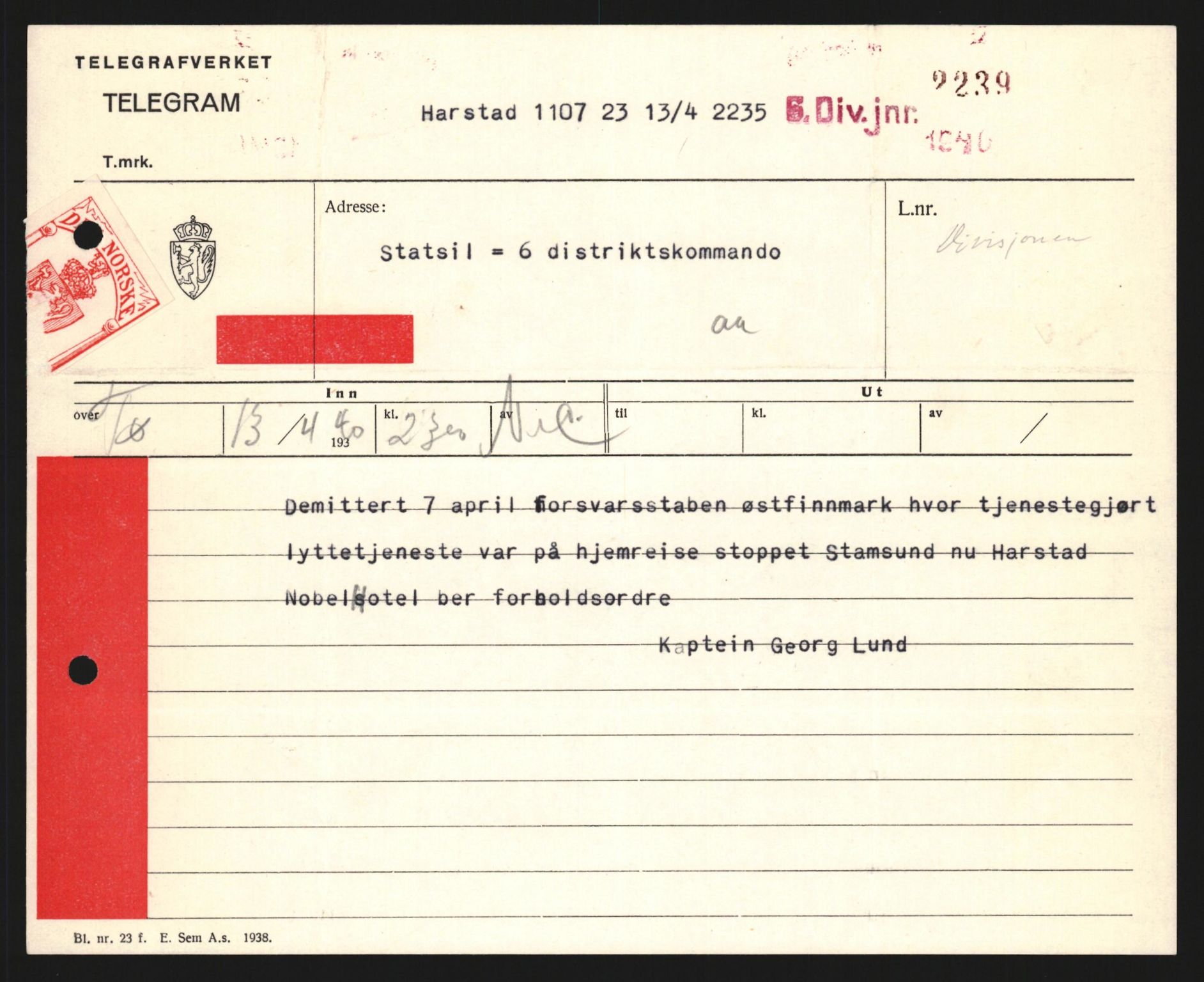 Forsvaret, Forsvarets krigshistoriske avdeling, AV/RA-RAFA-2017/Y/Yb/L0123: II-C-11-600  -  6. Divisjon med avdelinger, 1940, p. 238