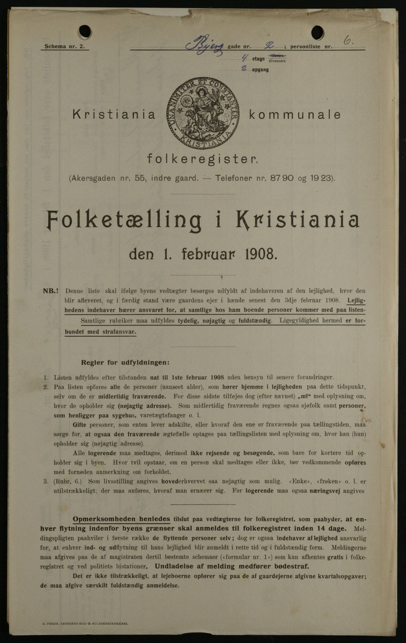 OBA, Municipal Census 1908 for Kristiania, 1908, p. 5371