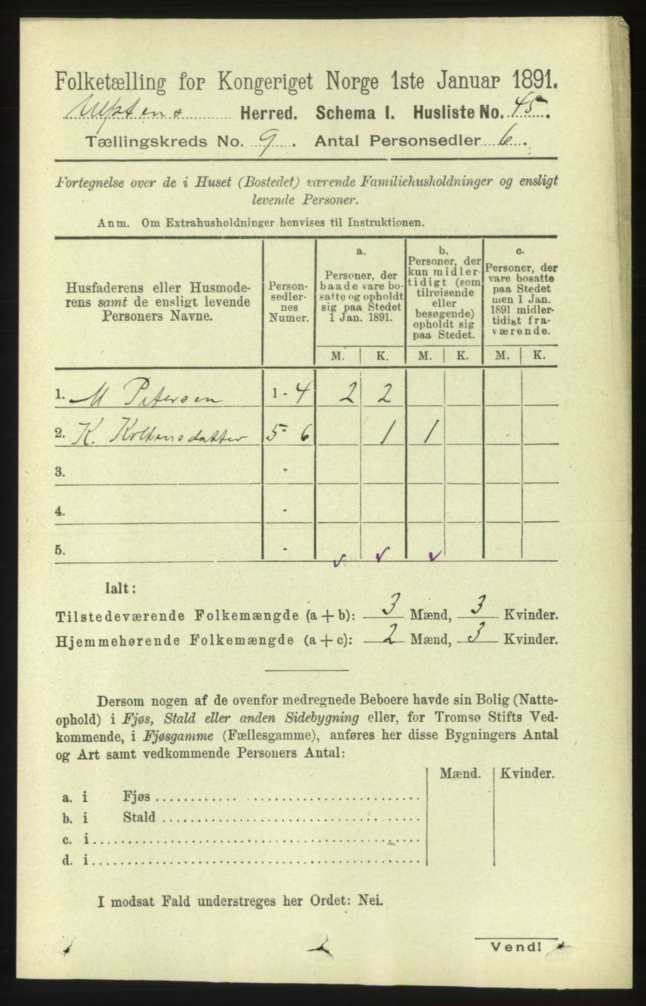 RA, 1891 census for 1516 Ulstein, 1891, p. 2810