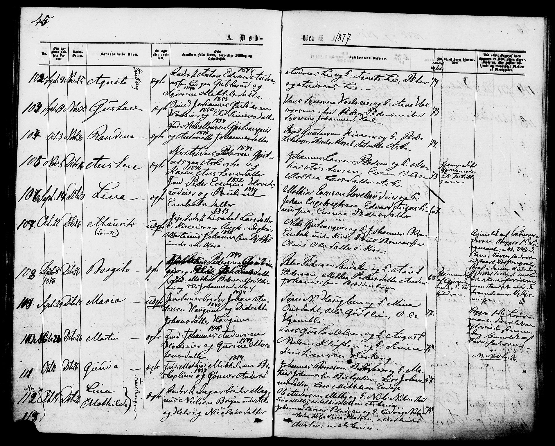 Nes prestekontor, Hedmark, AV/SAH-PREST-020/K/Ka/L0005: Parish register (official) no. 5, 1872-1886, p. 45