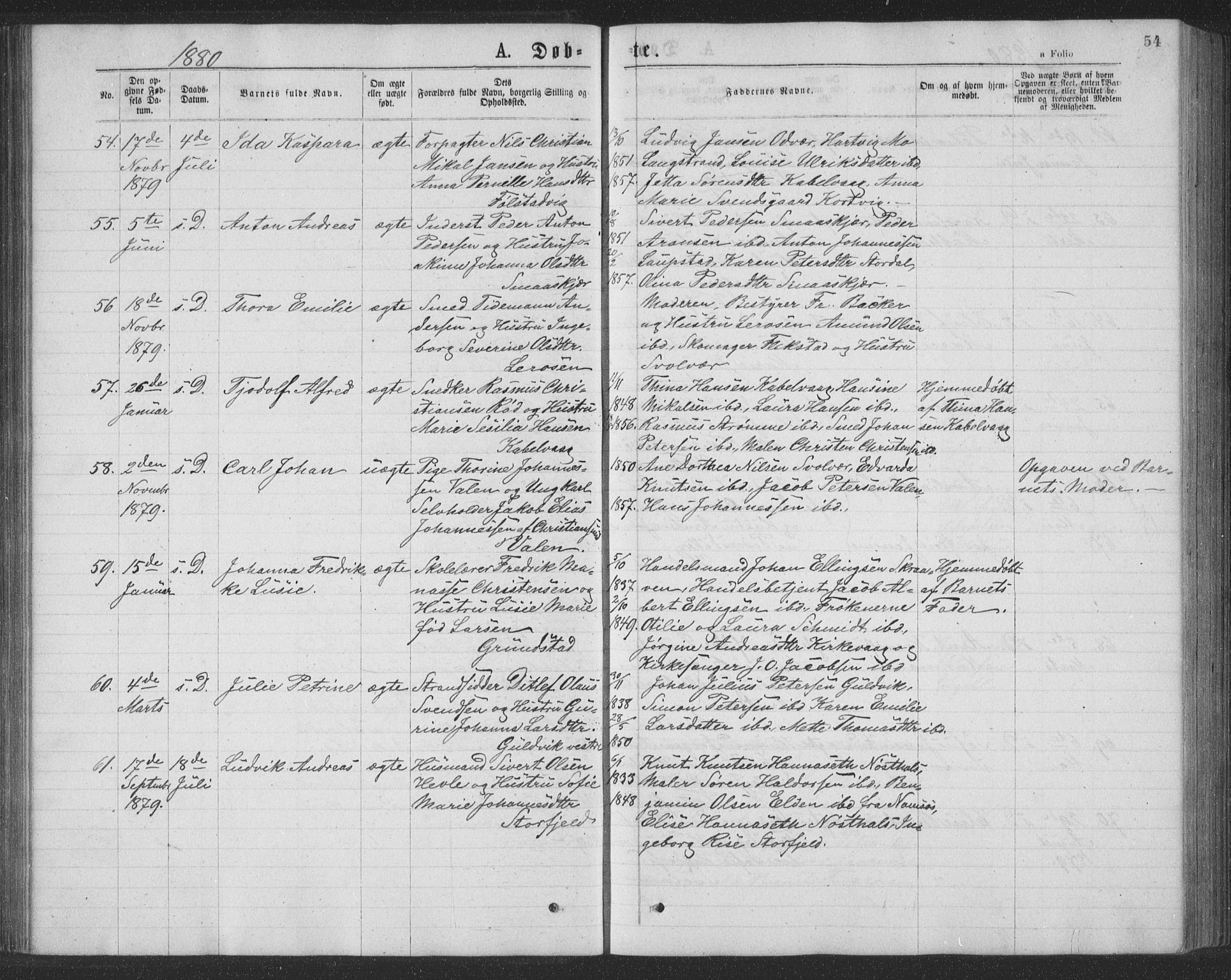 Ministerialprotokoller, klokkerbøker og fødselsregistre - Nordland, AV/SAT-A-1459/874/L1075: Parish register (copy) no. 874C04, 1876-1883, p. 54