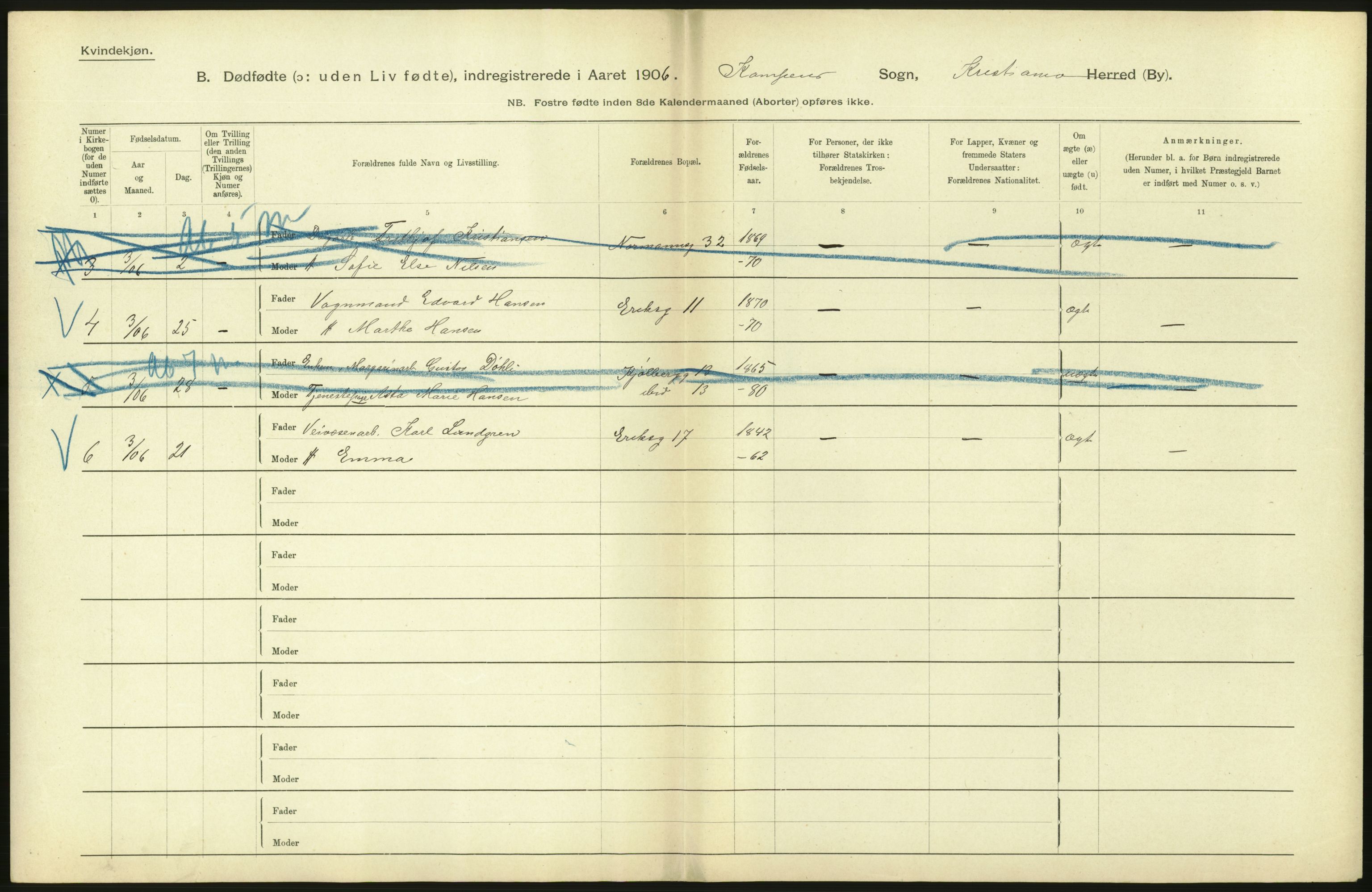 Statistisk sentralbyrå, Sosiodemografiske emner, Befolkning, RA/S-2228/D/Df/Dfa/Dfad/L0010: Kristiania: Døde, dødfødte, 1906, p. 48