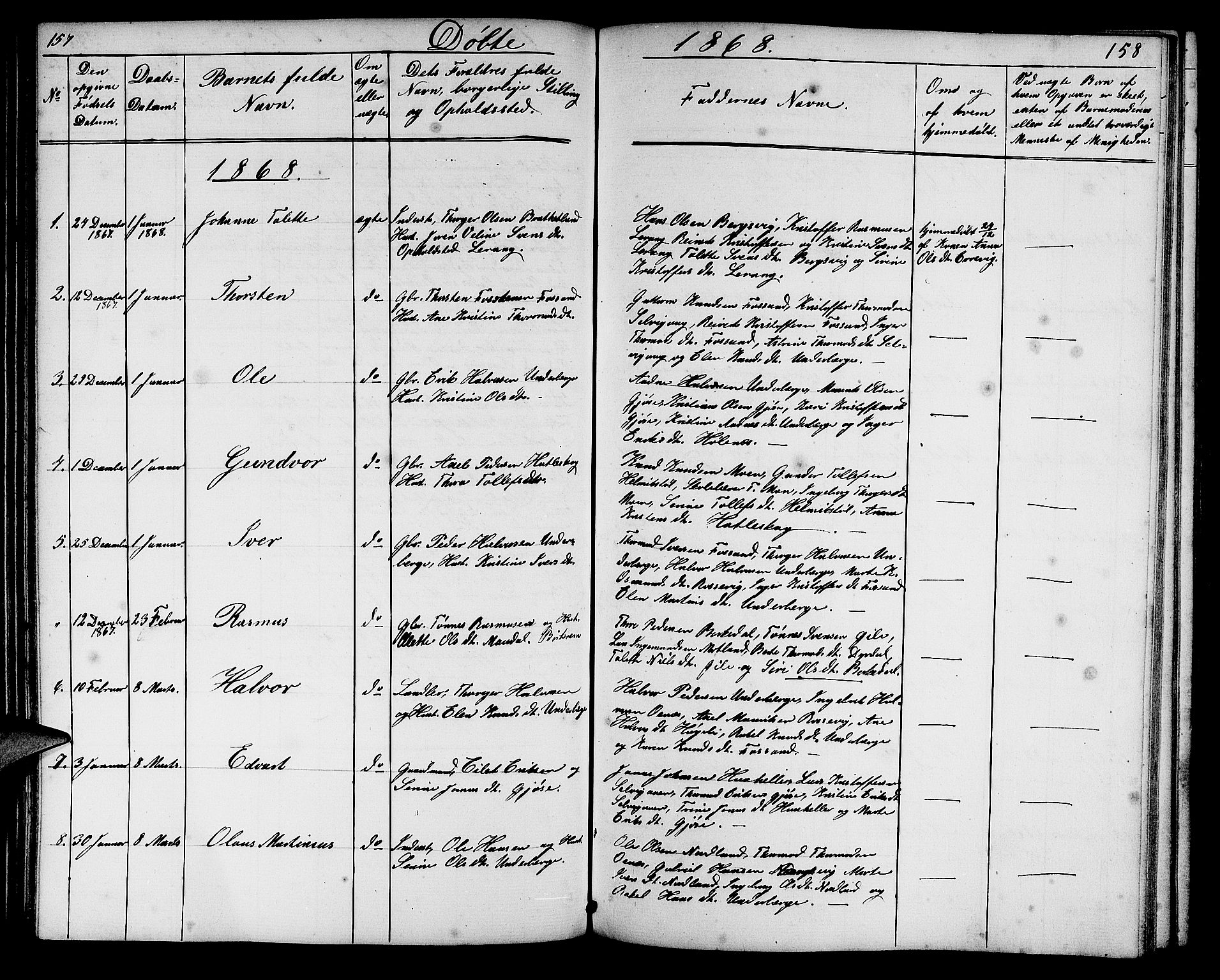 Høgsfjord sokneprestkontor, SAST/A-101624/H/Ha/Hab/L0002: Parish register (copy) no. B 2, 1855-1882, p. 157-158