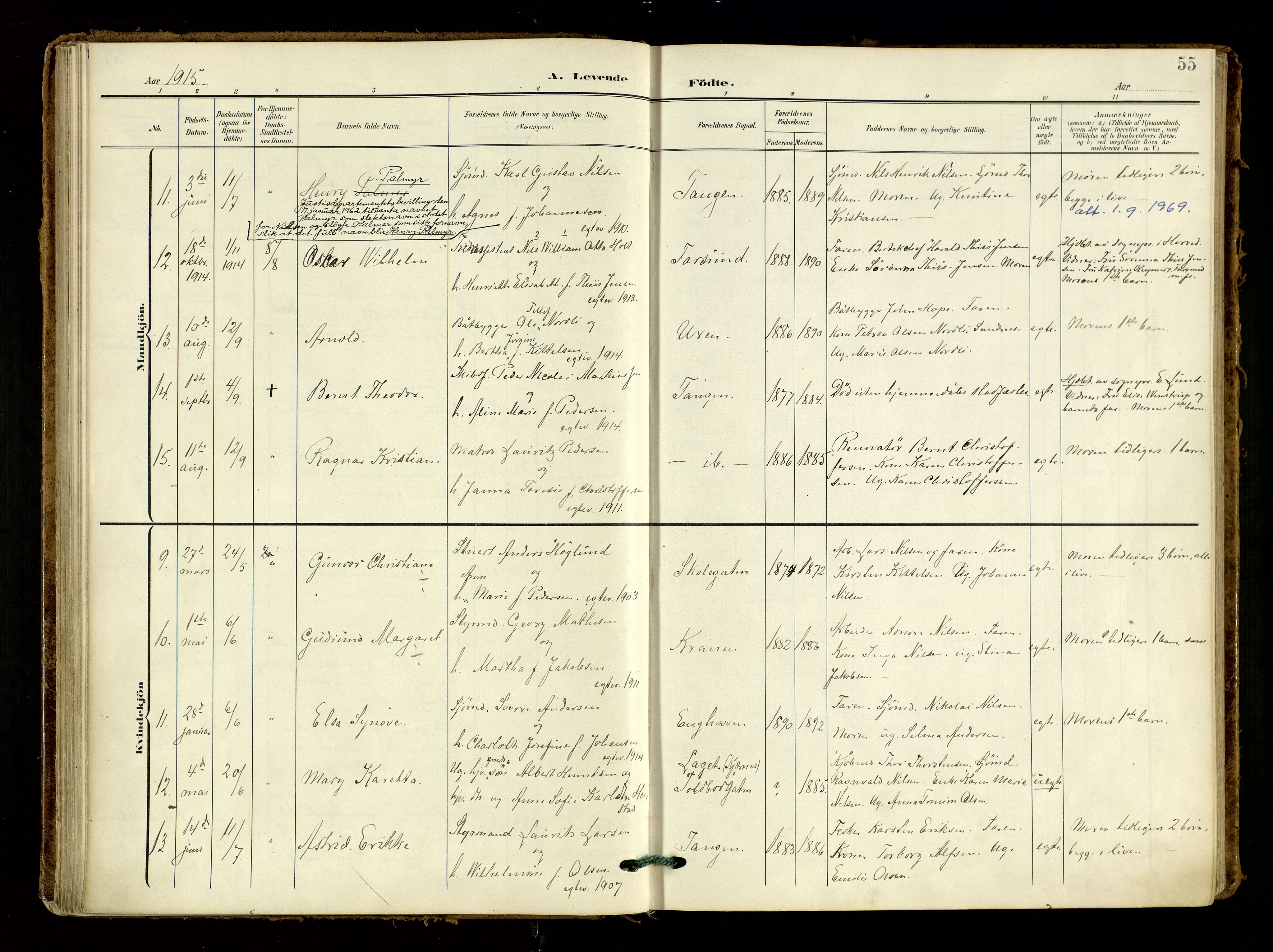 Risør sokneprestkontor, AV/SAK-1111-0035/F/Fa/L0011: Parish register (official) no. A 11, 1907-1920, p. 55