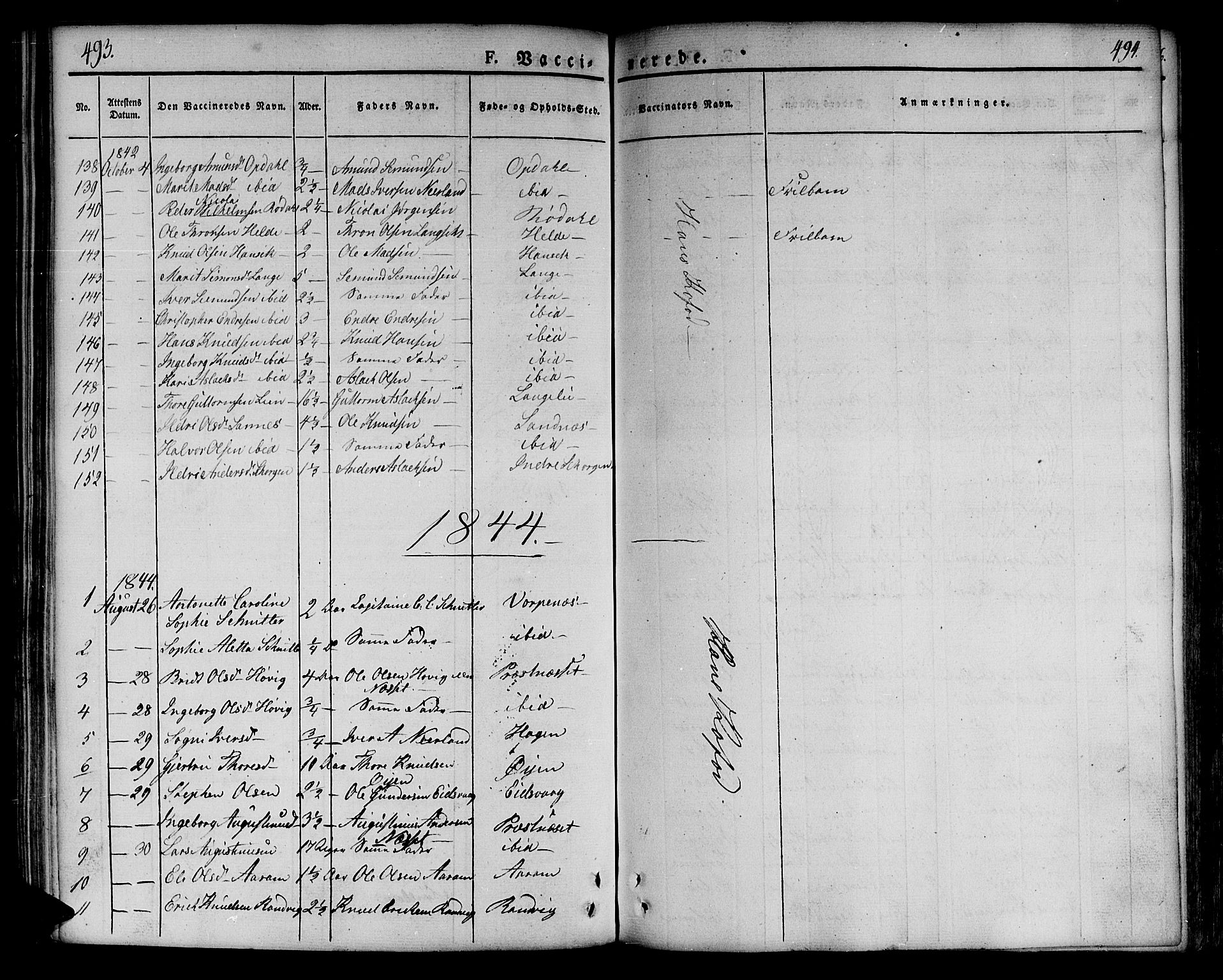 Ministerialprotokoller, klokkerbøker og fødselsregistre - Møre og Romsdal, AV/SAT-A-1454/551/L0624: Parish register (official) no. 551A04, 1831-1845, p. 493-494