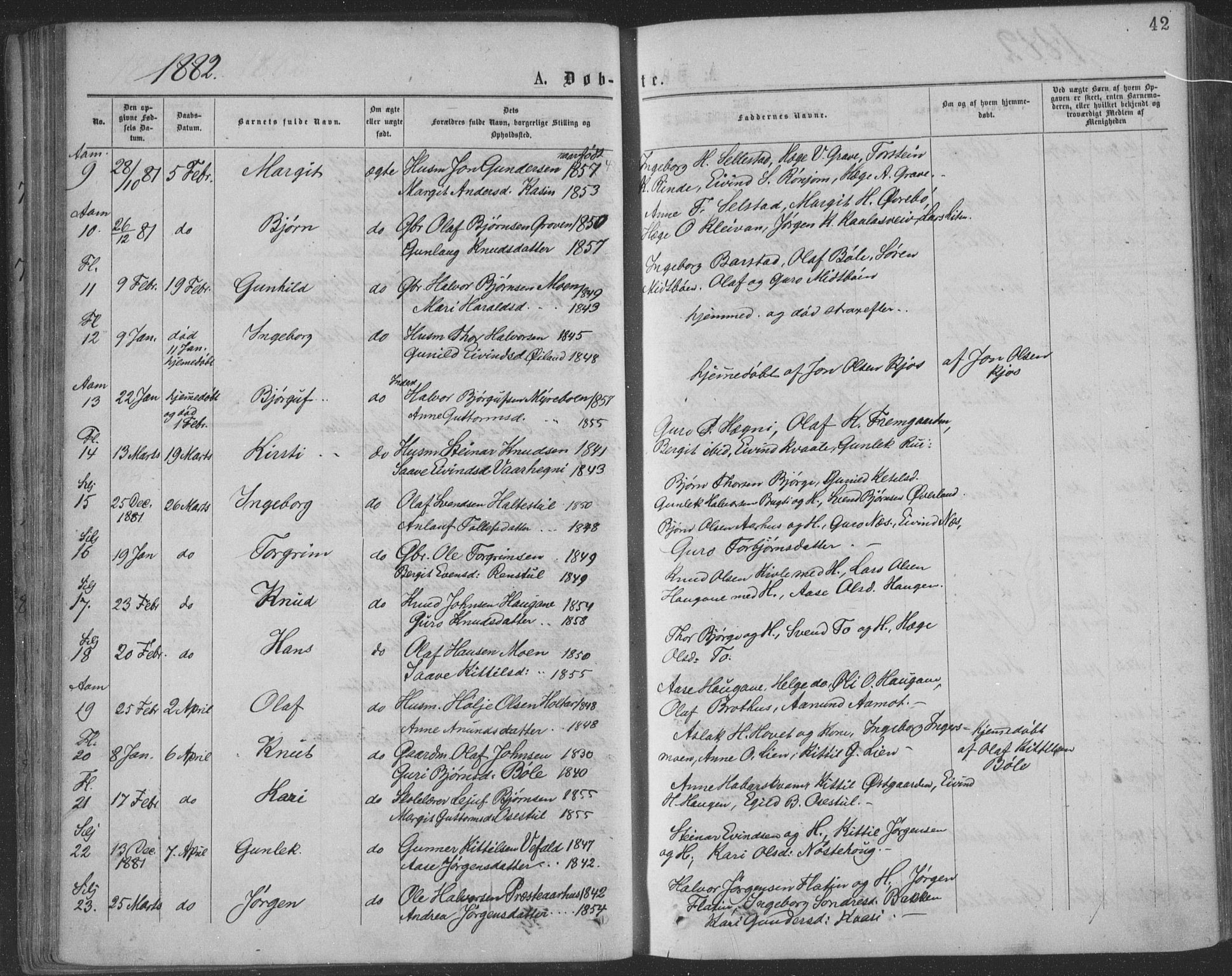 Seljord kirkebøker, AV/SAKO-A-20/F/Fa/L0014: Parish register (official) no. I 14, 1877-1886, p. 42