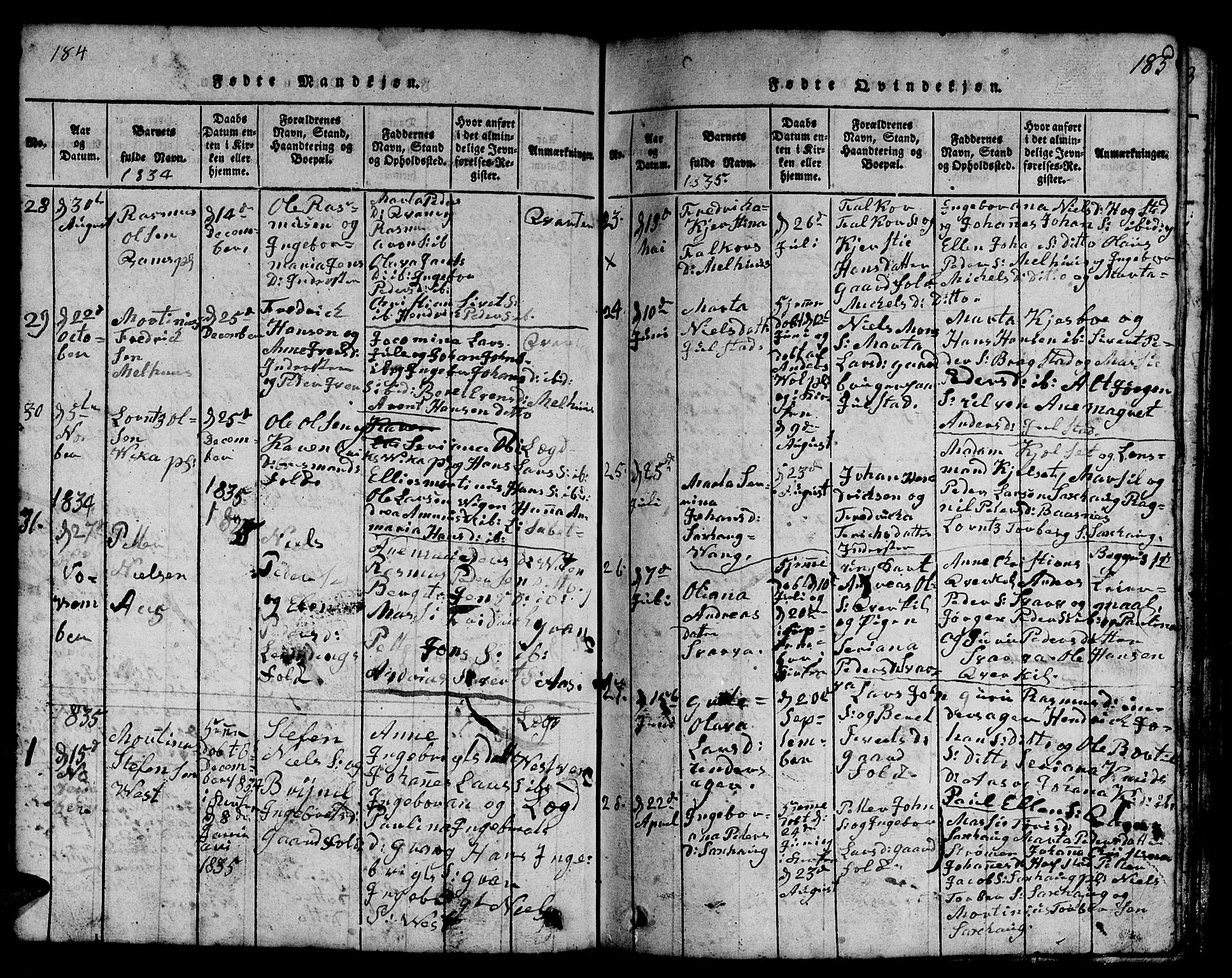 Ministerialprotokoller, klokkerbøker og fødselsregistre - Nord-Trøndelag, SAT/A-1458/730/L0298: Parish register (copy) no. 730C01, 1816-1849, p. 184-185
