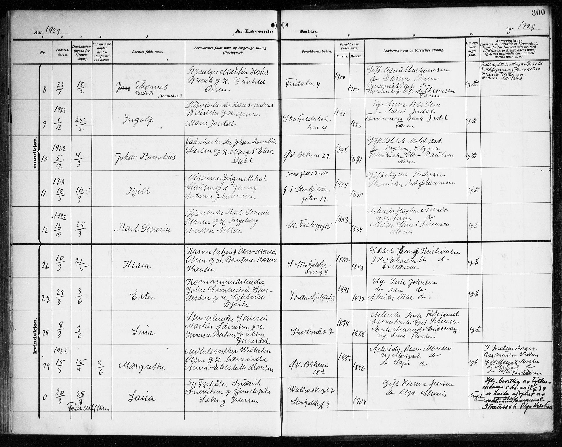 Korskirken sokneprestembete, AV/SAB-A-76101/H/Haa: Parish register (official) no. B 10, 1909-1923, p. 300