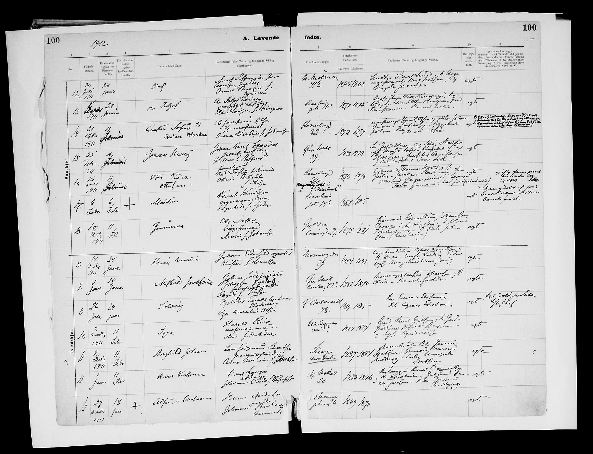 Ministerialprotokoller, klokkerbøker og fødselsregistre - Sør-Trøndelag, AV/SAT-A-1456/604/L0203: Parish register (official) no. 604A23, 1908-1916, p. 100