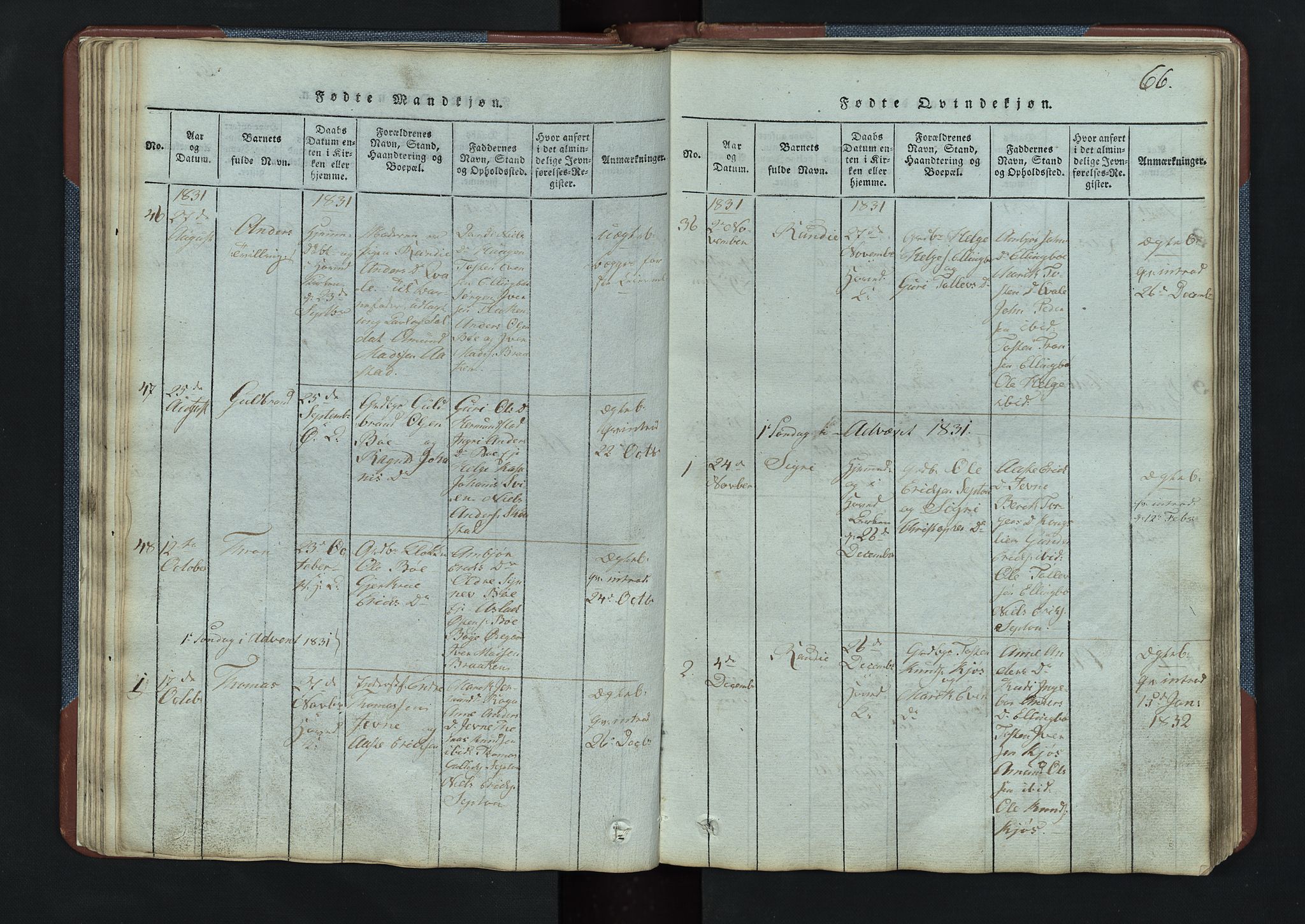 Vang prestekontor, Valdres, SAH/PREST-140/H/Hb/L0003: Parish register (copy) no. 3, 1814-1892, p. 66