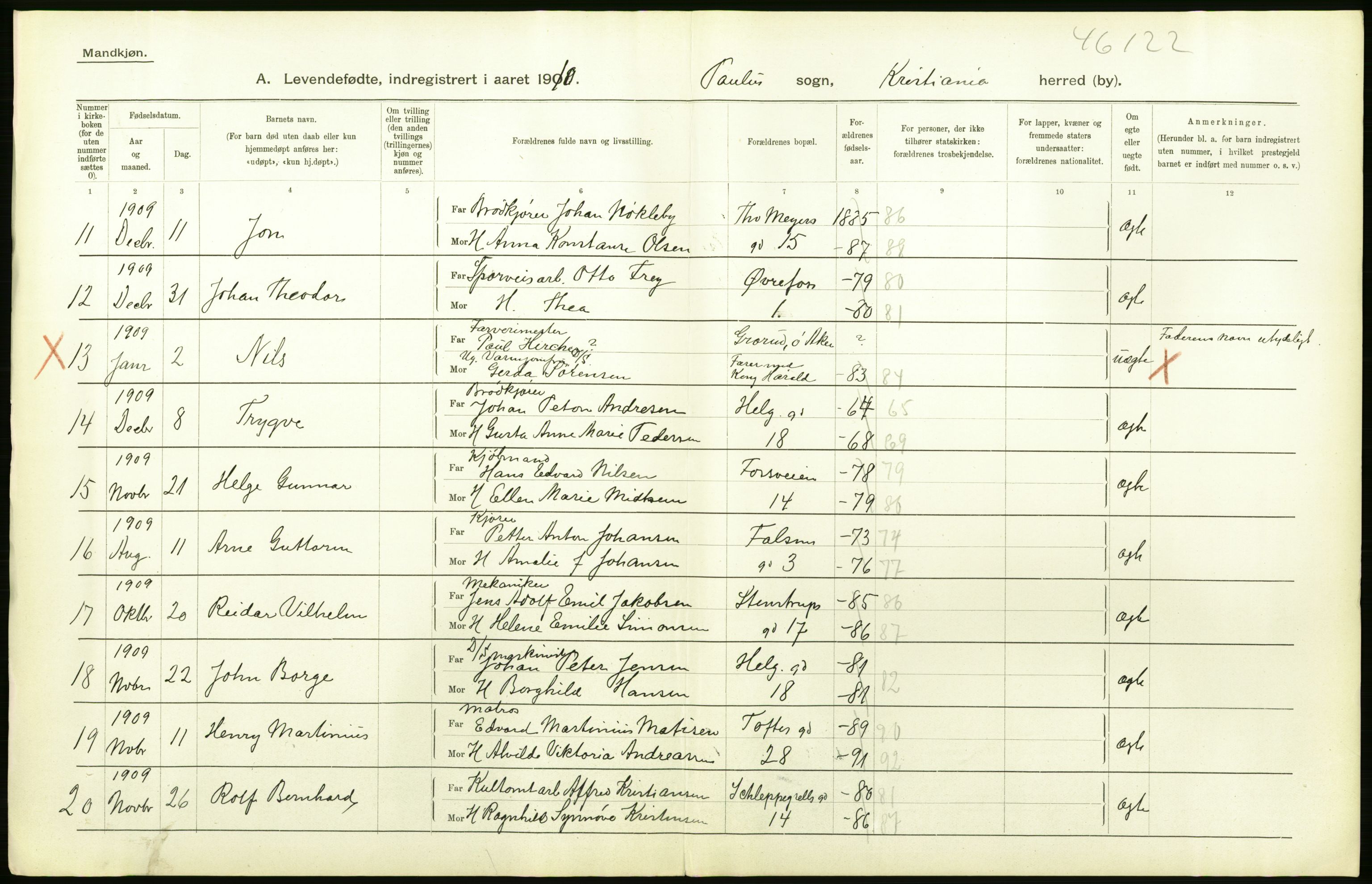 Statistisk sentralbyrå, Sosiodemografiske emner, Befolkning, AV/RA-S-2228/D/Df/Dfa/Dfah/L0006: Kristiania: Levendefødte menn., 1910, p. 304