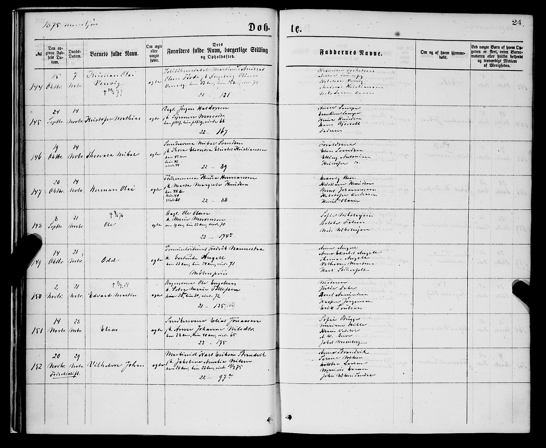 Korskirken sokneprestembete, AV/SAB-A-76101/H/Hab: Parish register (copy) no. B 7, 1874-1878, p. 24