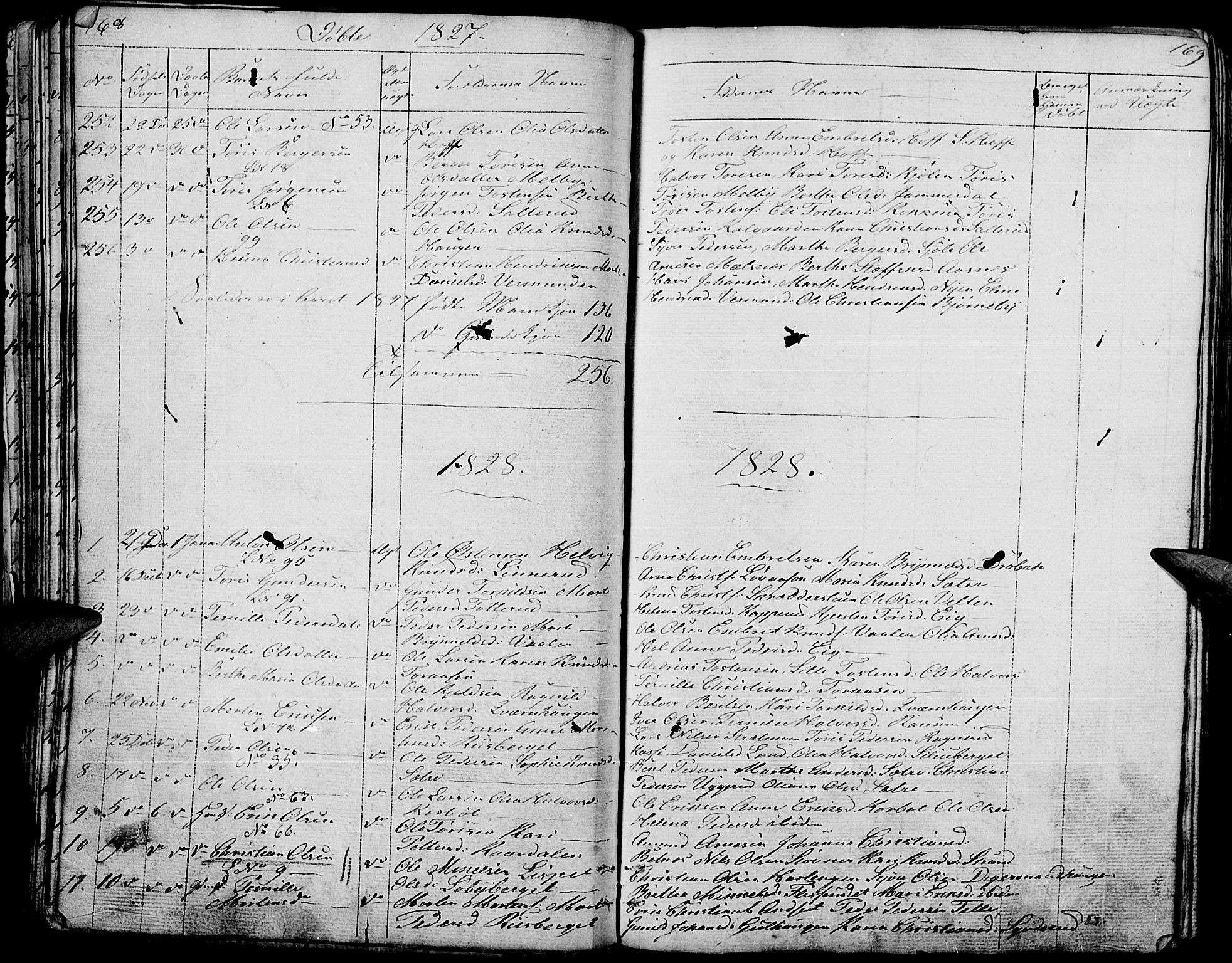 Hof prestekontor, SAH/PREST-038/H/Ha/Haa/L0006: Parish register (official) no. 6, 1822-1841, p. 168-169